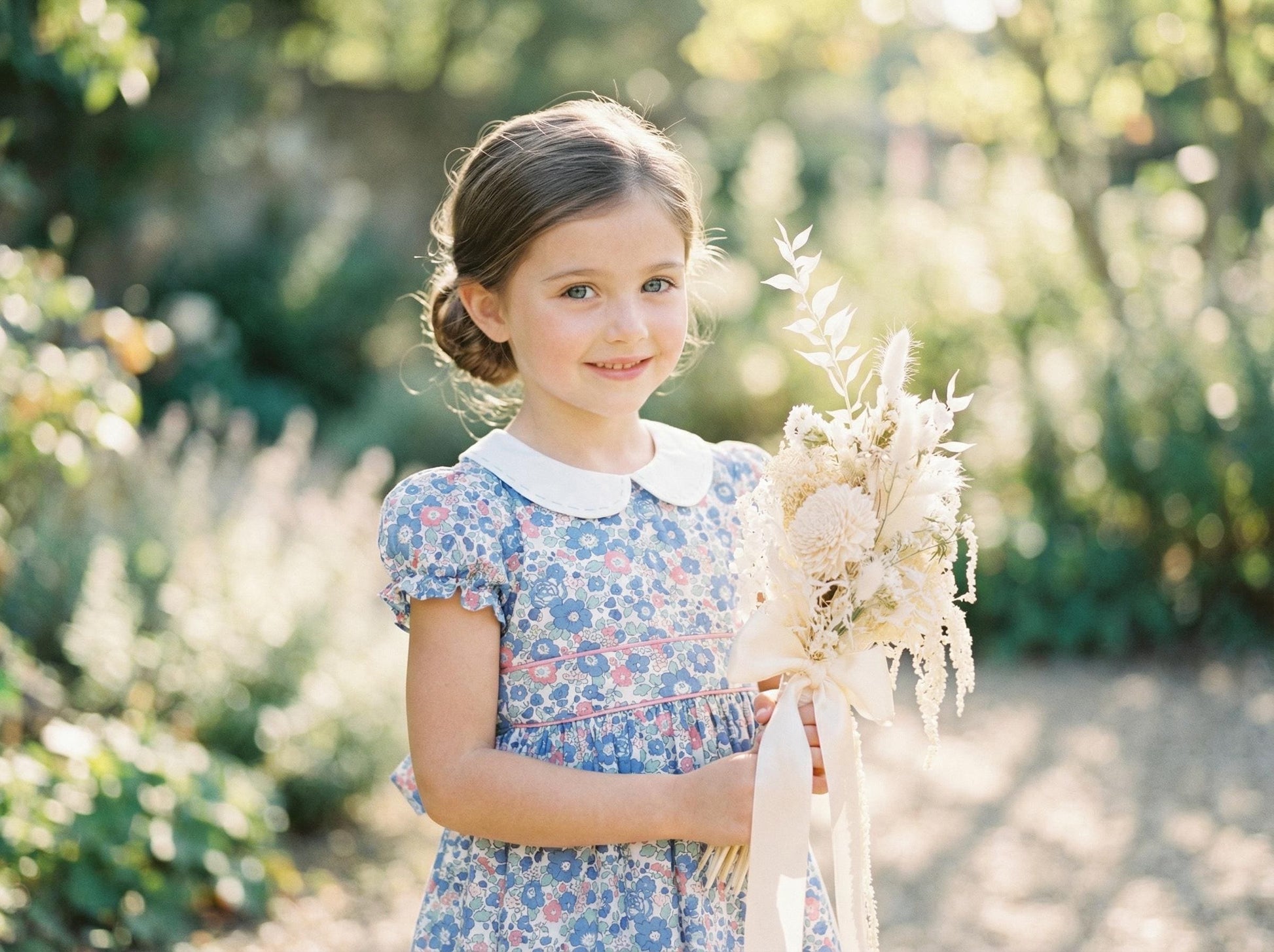 Long Sleeve Liberty London Girl's Dress: Ruffle Victorian Collar, Ditsy Floral Cotton