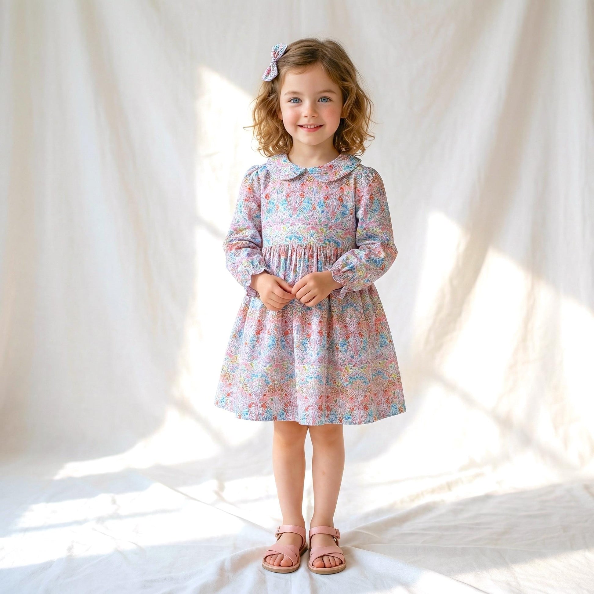 Liberty London Long Sleeves Handmade Peter Pan Collared Dress, Handmade Children-wear, Sustainable Personalised Clothing