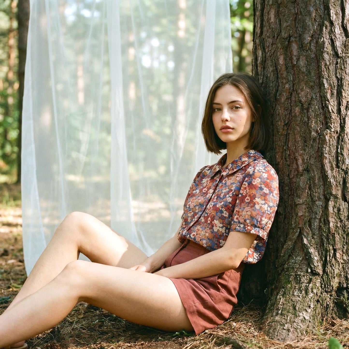 Sleeveless Liberty Woman Top: Ruffle Peter Pan Collar, Floral Print Blouse