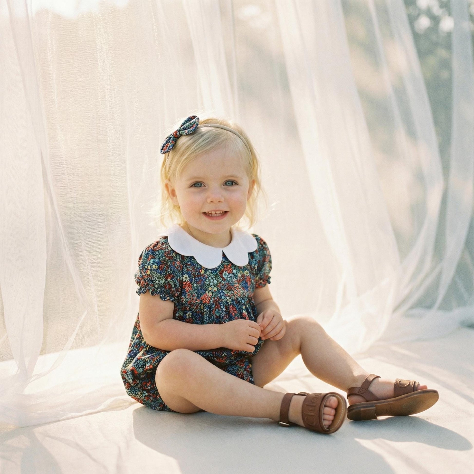 Liberty Baby Bubble Romper: Floral Print, Suspender Onesie