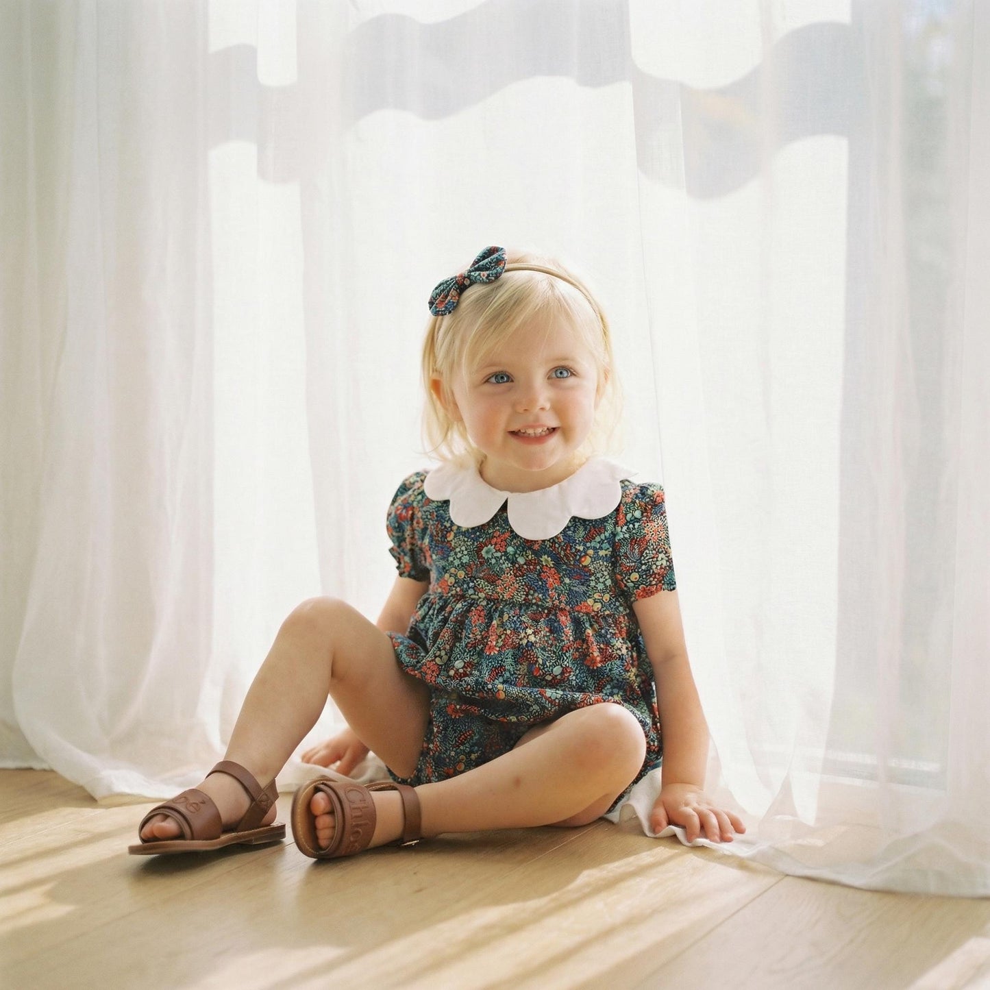 Liberty Baby Bubble Romper: Floral Print, Suspender Onesie
