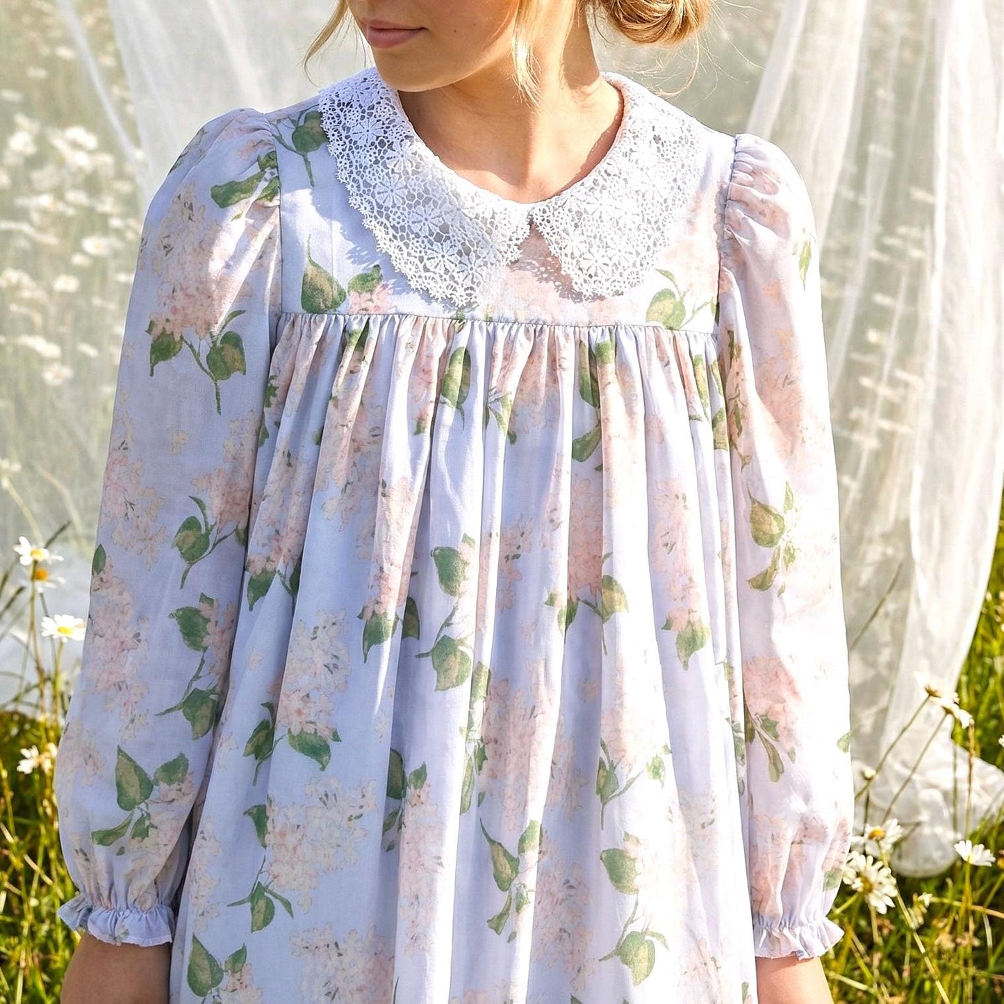 Liberty London Smock Dress, Floral-Print Peter-Pan Collared Handmade Children-wear, Sustainable Cotton Clothing, Long-sleeved Dress