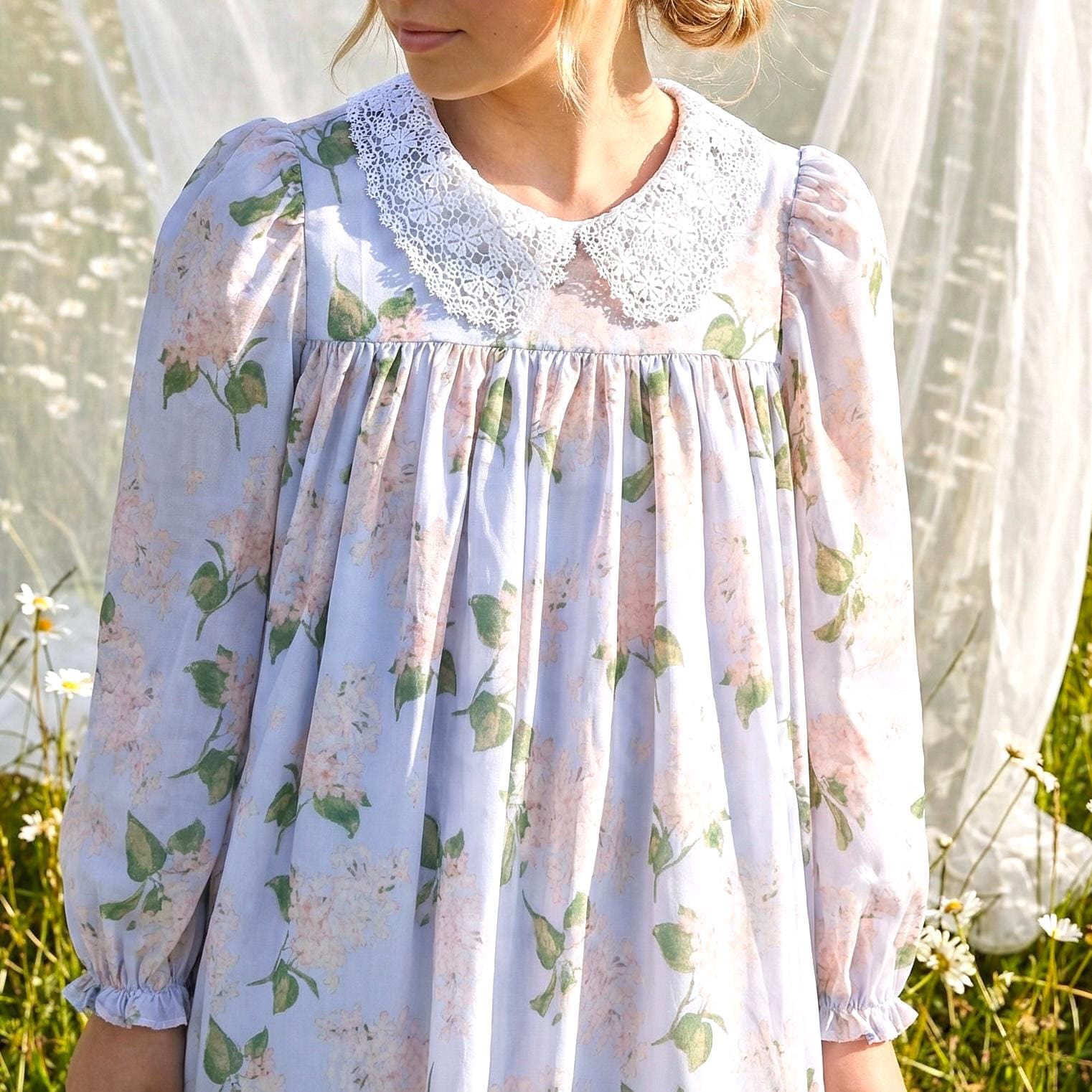 Liberty London Smock Dress, Floral-Print Peter-Pan Collared Handmade Children-wear, Sustainable Cotton Clothing, Long-sleeved Dress