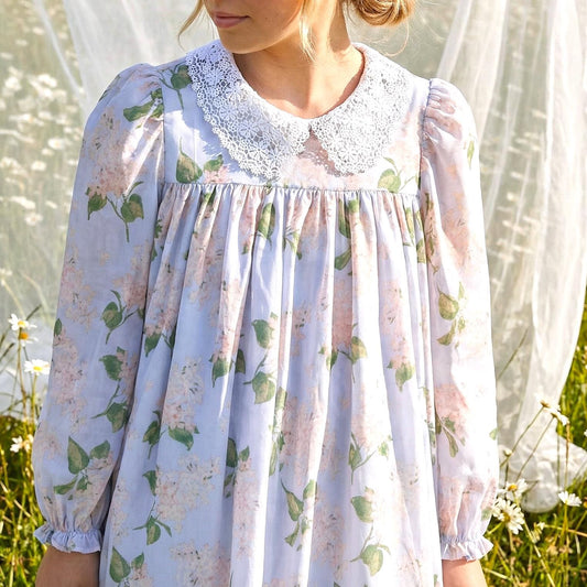 Liberty London Smock Dress, Floral-Print Peter-Pan Collared Handmade Children-wear, Sustainable Cotton Clothing, Long-sleeved Dress