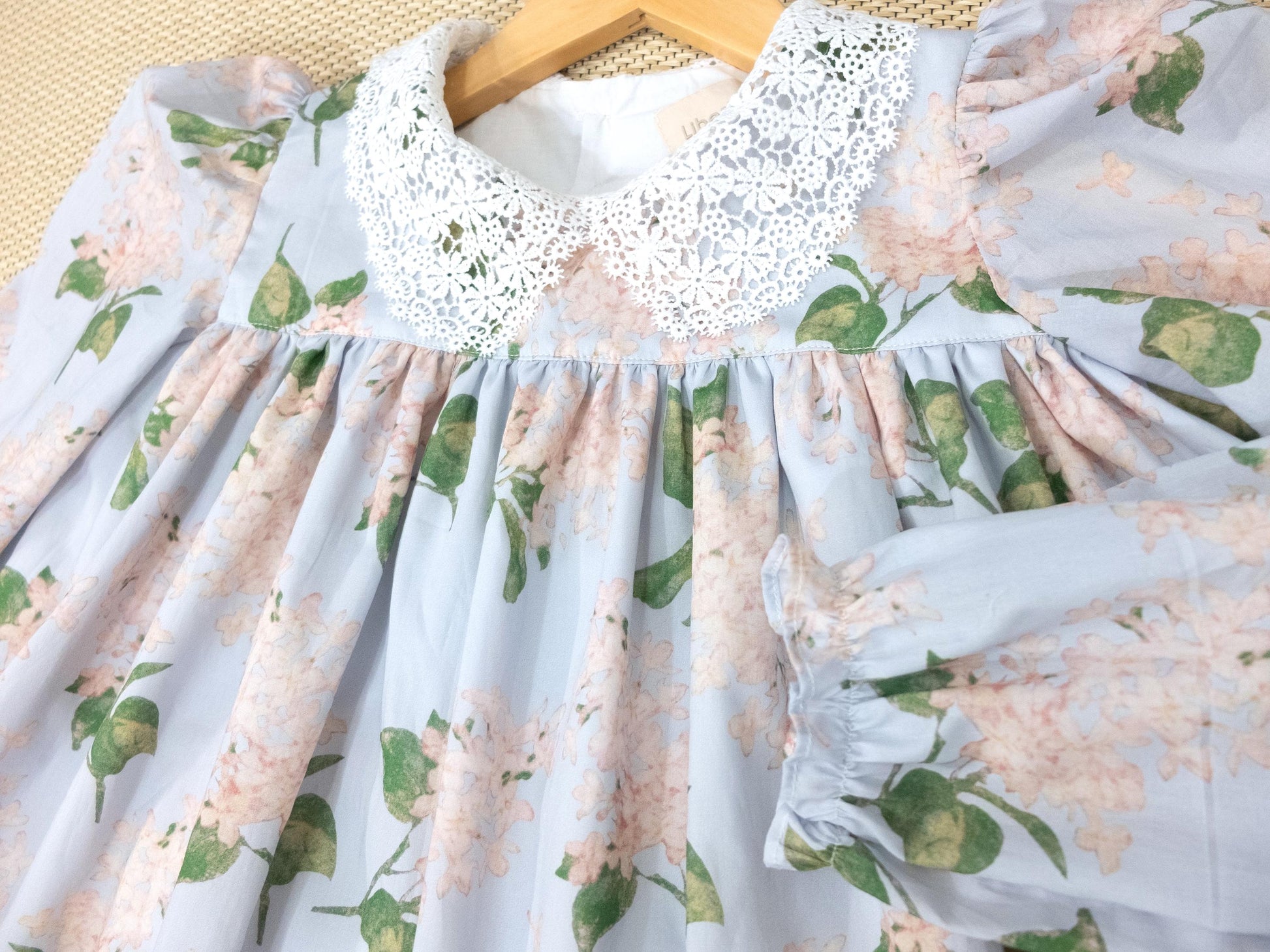 Liberty London Smock Dress, Floral-Print Peter-Pan Collared Handmade Children-wear, Sustainable Cotton Clothing, Long-sleeved Dress