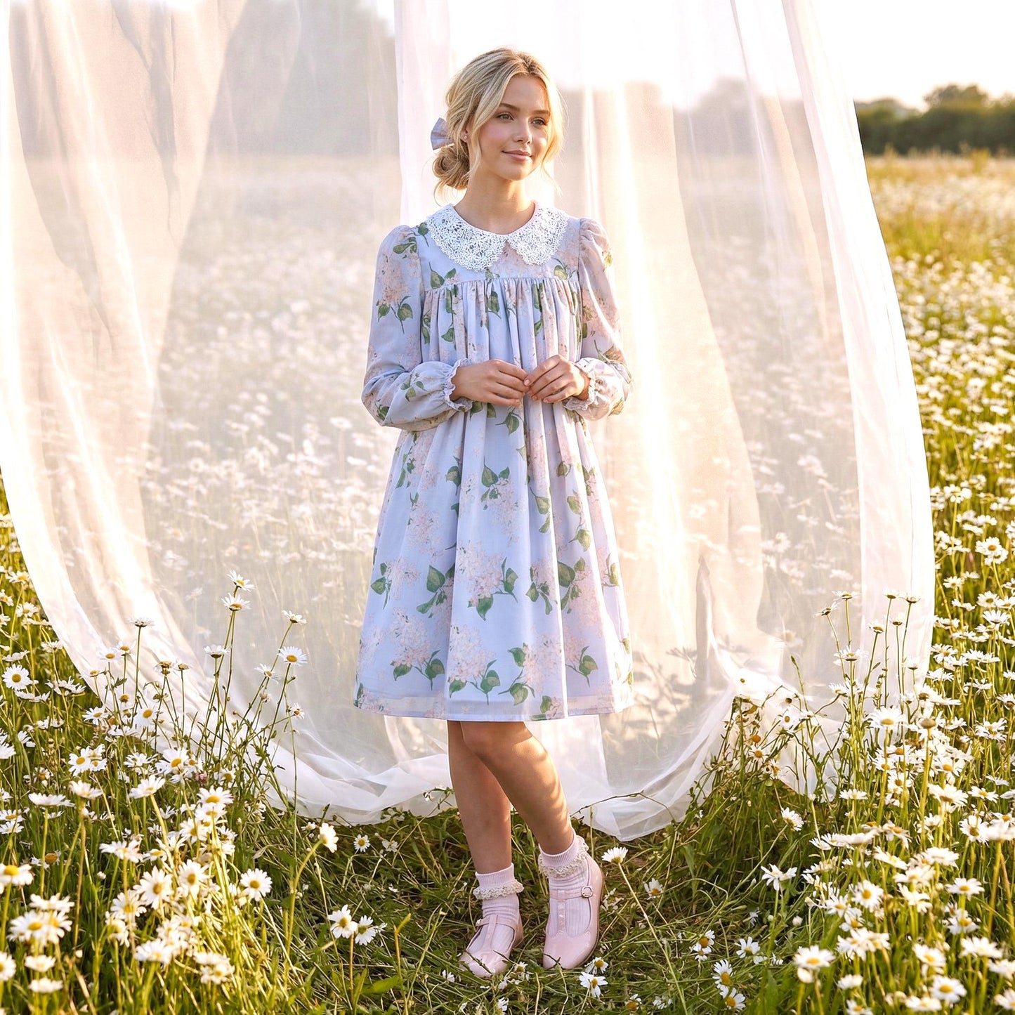 Liberty London Smock Dress, Floral-Print Peter-Pan Collared Handmade Children-wear, Sustainable Cotton Clothing, Long-sleeved Dress