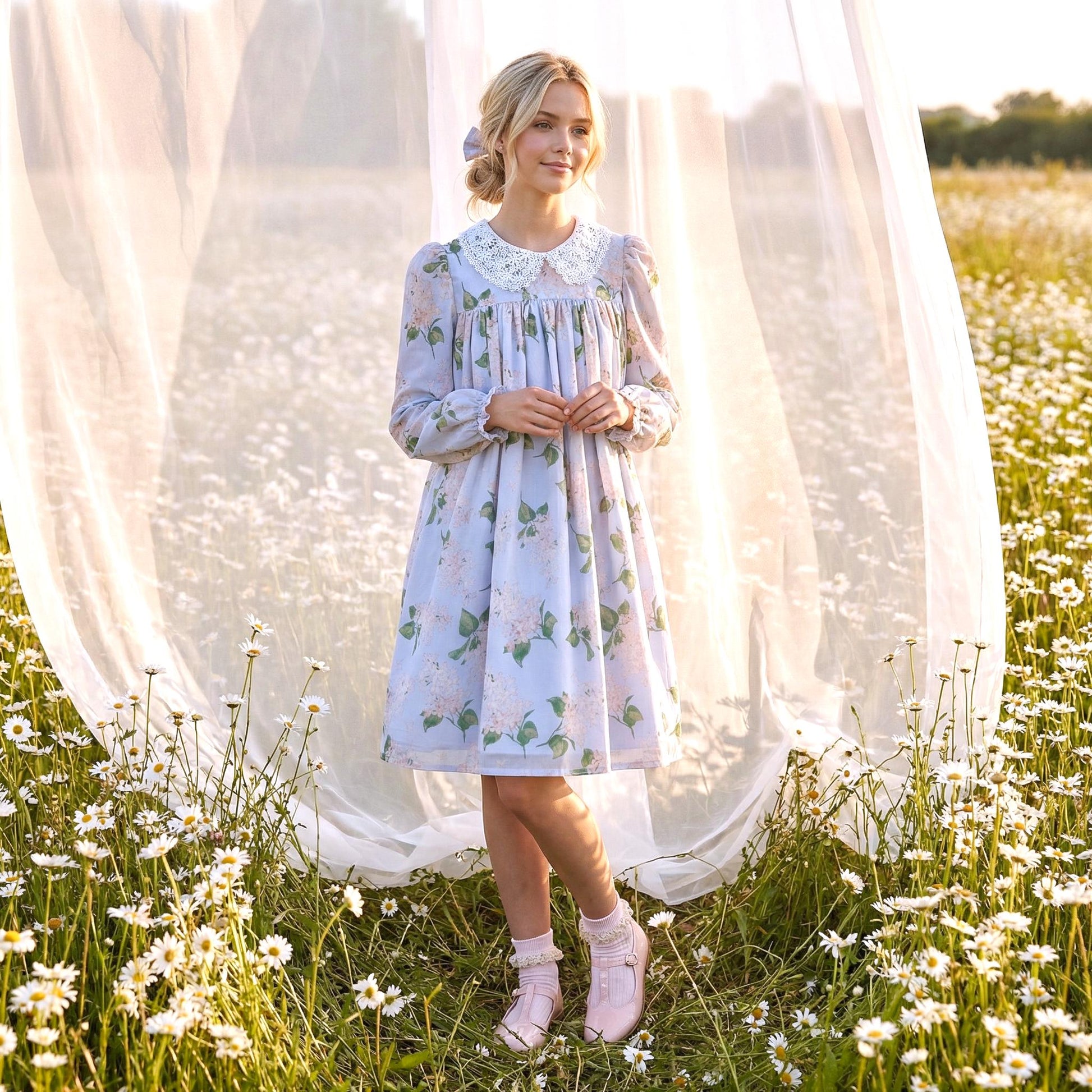 Liberty London Smock Dress, Floral-Print Peter-Pan Collared Handmade Children-wear, Sustainable Cotton Clothing, Long-sleeved Dress