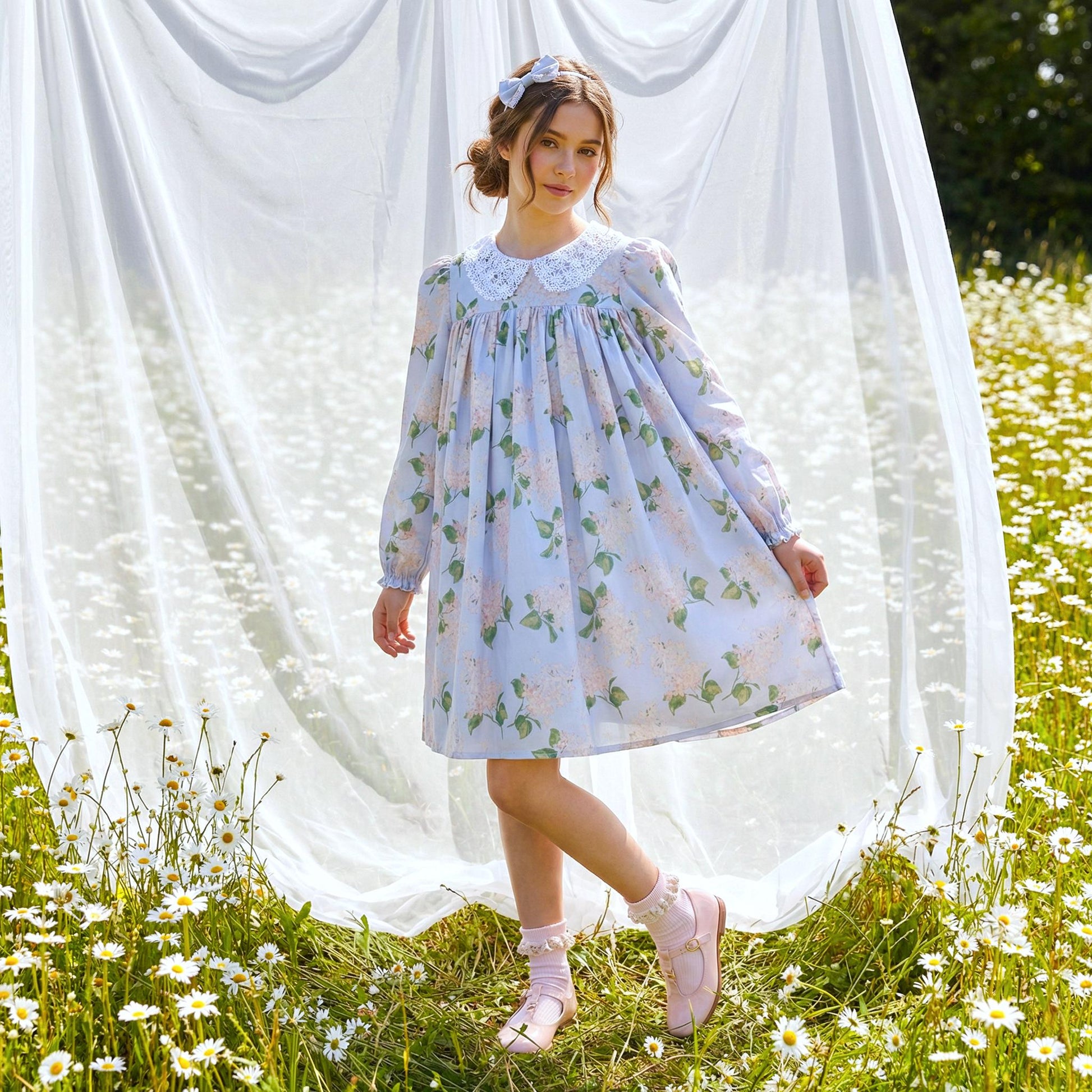 Liberty London Smock Dress, Floral-Print Peter-Pan Collared Handmade Children-wear, Sustainable Cotton Clothing, Long-sleeved Dress