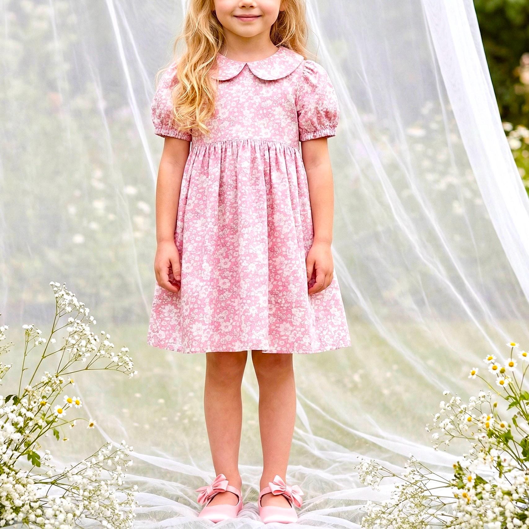 Liberty London Long-sleeved Ruffle-collared Dress, Handmade Floral-Print Children Clothing, Sustainable Eco-friendly Ethical Cotton Outfit