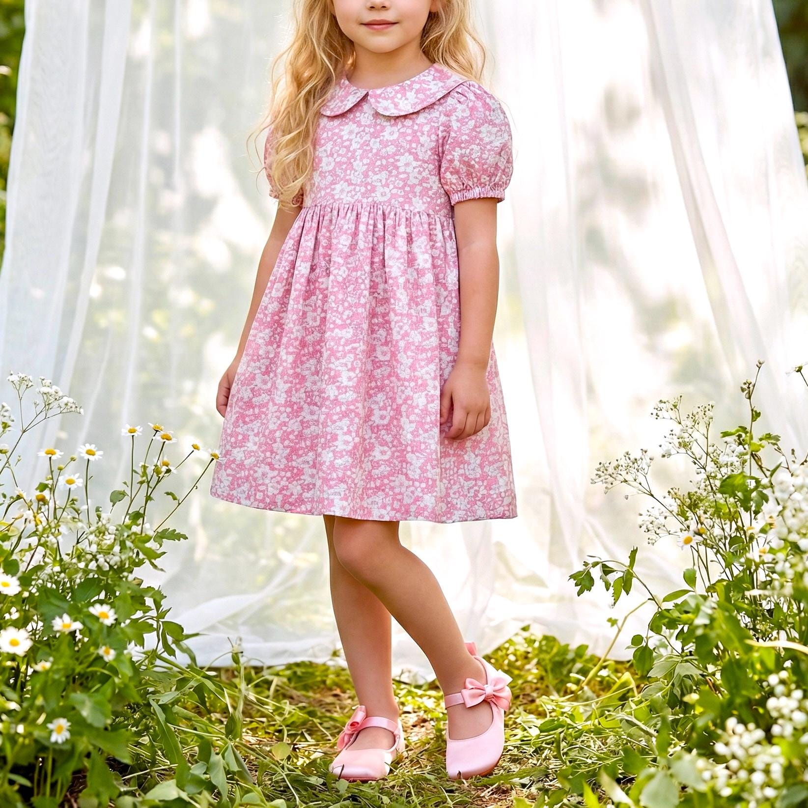 Liberty London Long-sleeved Ruffle-collared Dress, Handmade Floral-Print Children Clothing, Sustainable Eco-friendly Ethical Cotton Outfit