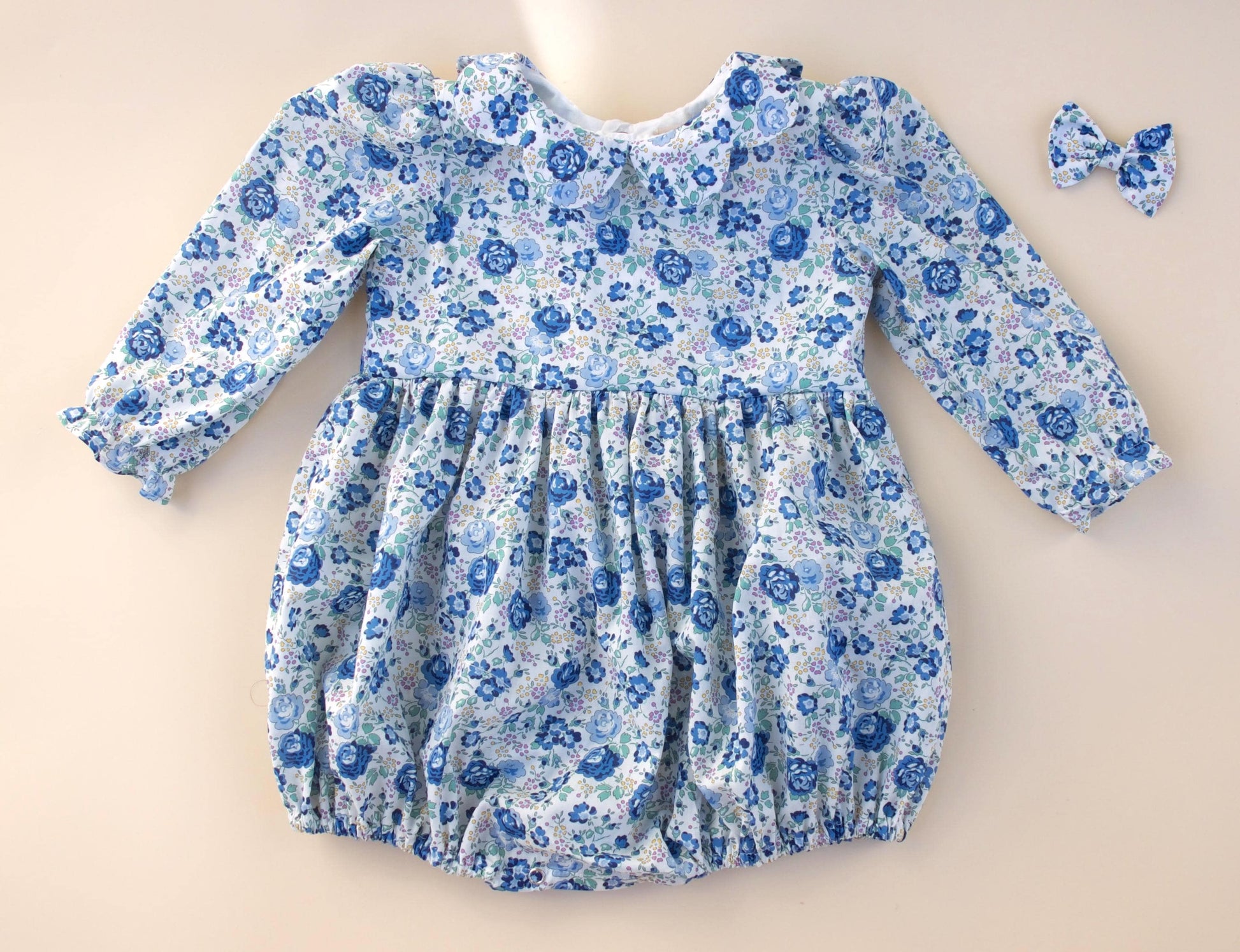 Liberty London Bubble Romper Bonnet, Christening Baptism Outfit, Special Occasion Handmade Children-wear, Heirloom Playsuit