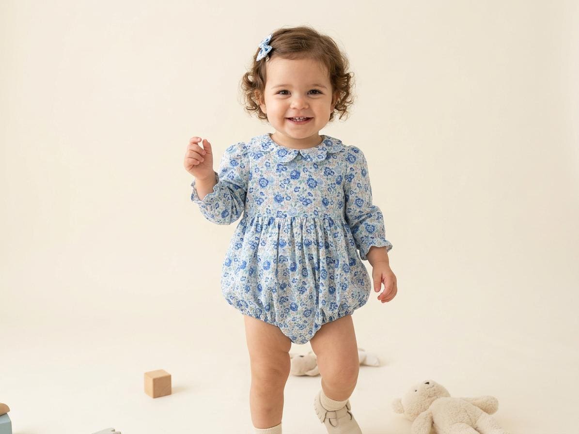 Liberty London Bubble Romper Bonnet, Christening Baptism Outfit, Special Occasion Handmade Children-wear, Heirloom Playsuit
