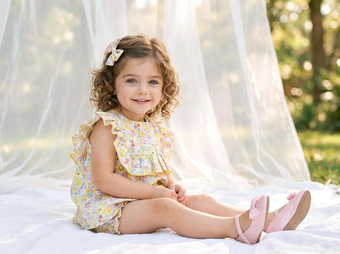 Liberty Print Baby Romper: Long Sleeves, Bubble Floral Cotton