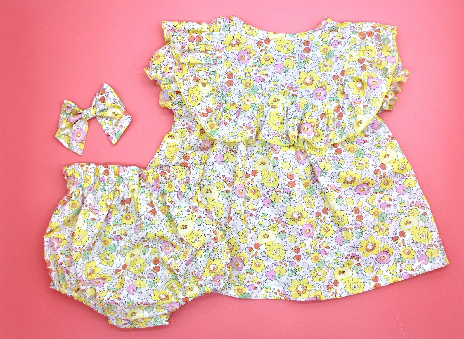 Liberty Print Baby Romper: Long Sleeves, Bubble Floral Cotton