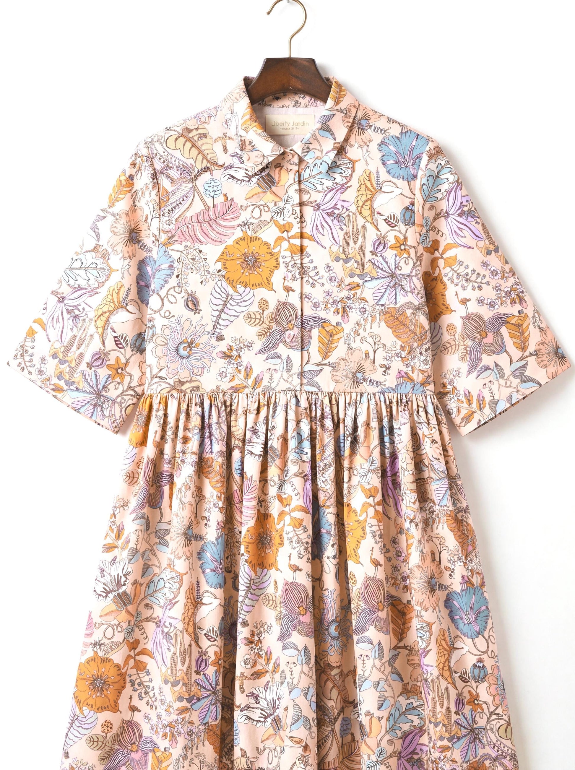 Oversize Liberty Shirt Dress Kimono 3/4 Sleeve: Midi Cotton Ditsy Dress, Botanical Floral Print