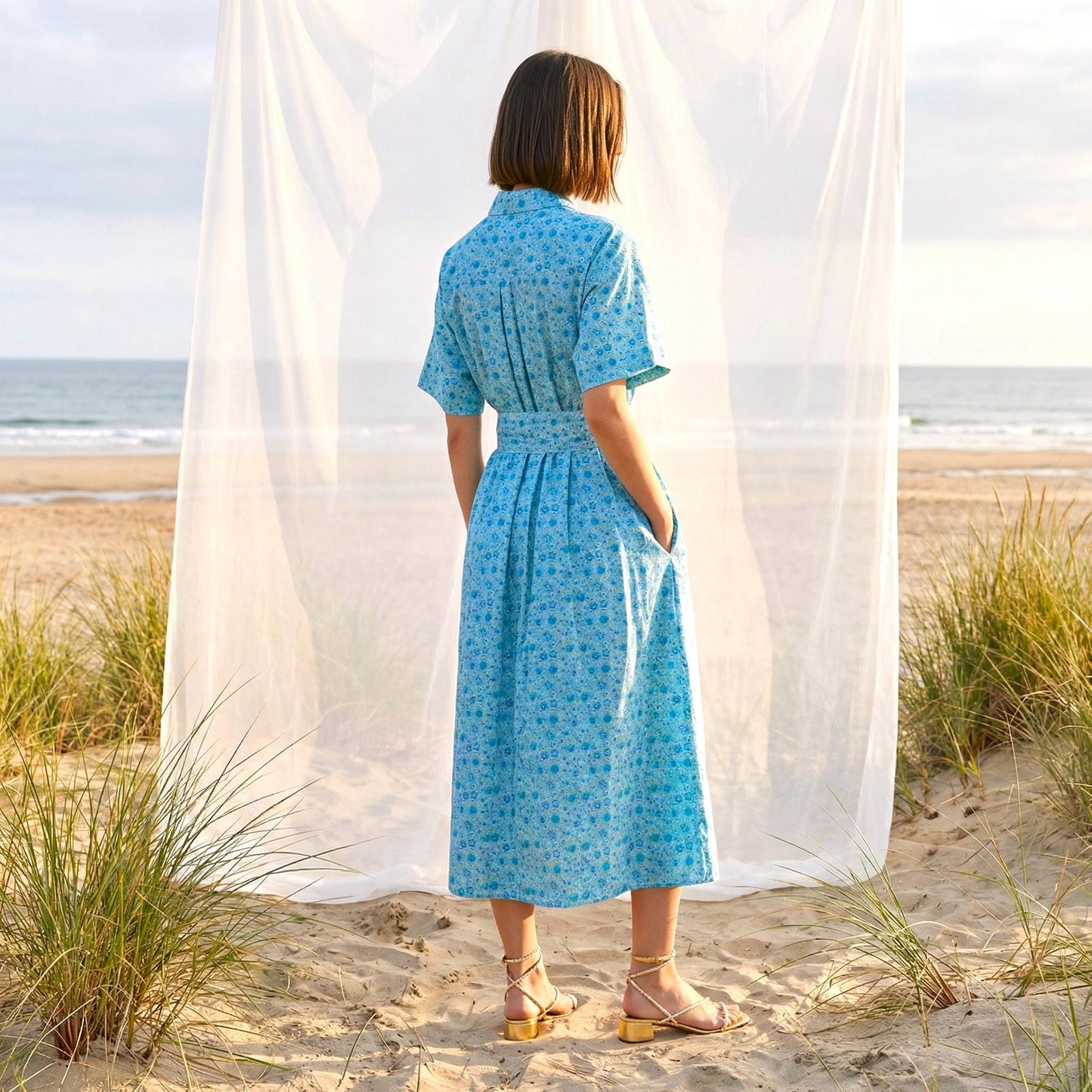 Liberty London Short Sleeves Midi Shirtdress, Handcrafted Womenswear, Sustainable Cotton Clothing, Personalised Versatile Outfits