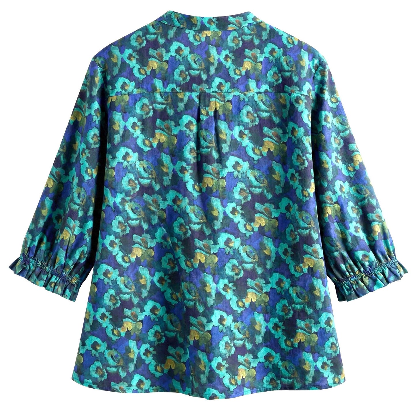 Liberty London Three-Quarter Mandarin Collared Button-up Blouse, Personalised Shirt, Handmade Botanical Womenswear, Peasant Top