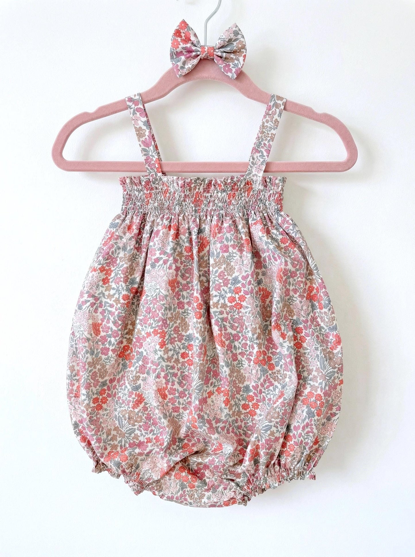 Liberty London Smock Bubble Sleeveless Romper, Handmade Personalised Cotton Children Clothing, Sustainable Tailoring Sunsuit