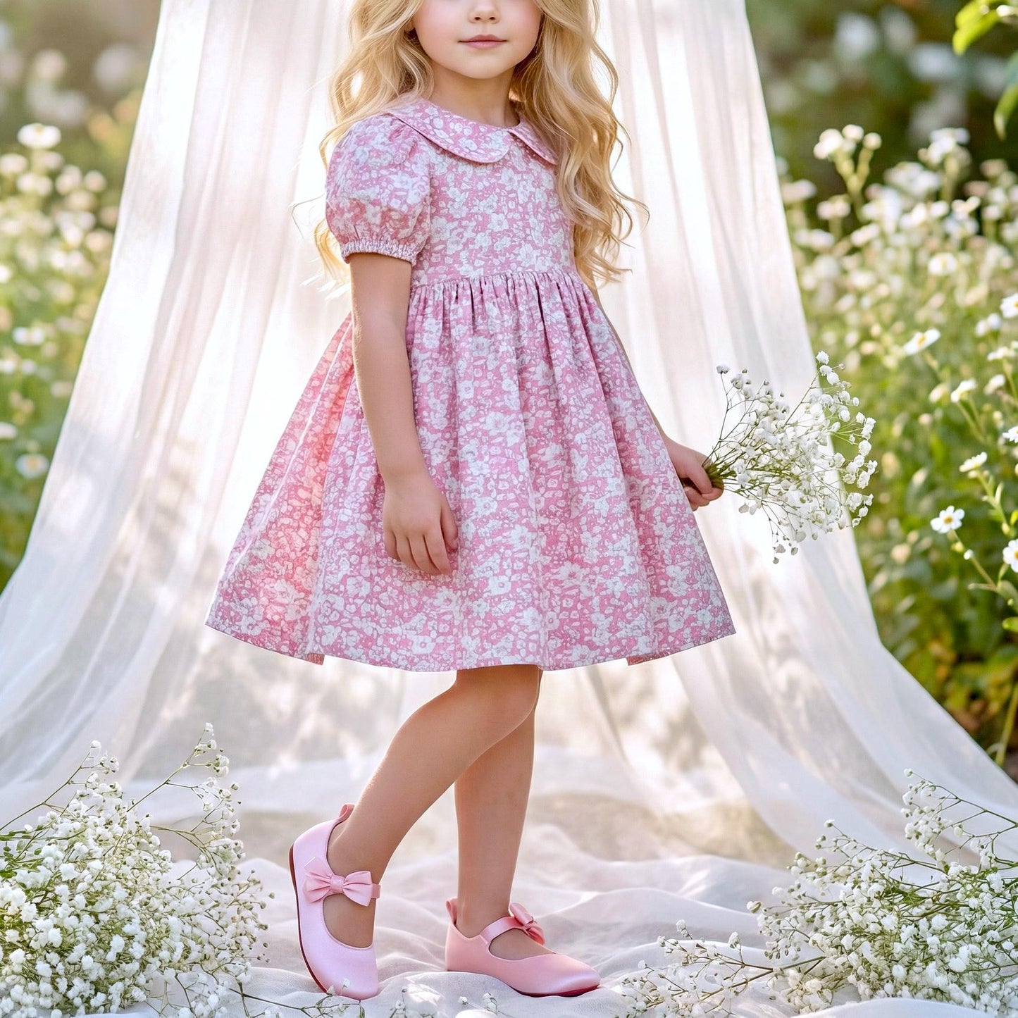 Liberty London Long-sleeved Ruffle-collared Dress, Handmade Floral-Print Children Clothing, Sustainable Eco-friendly Ethical Cotton Outfit