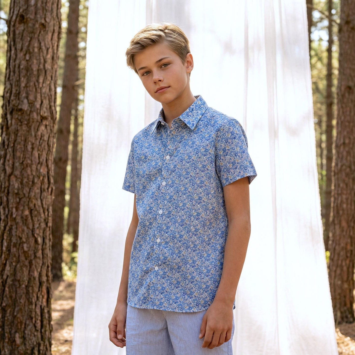 Liberty London Short-sleeved Button-up Shirt, Handmade Cotton Chemise, Lightweight Minimalist Top, Sustainable Personalised Clothing