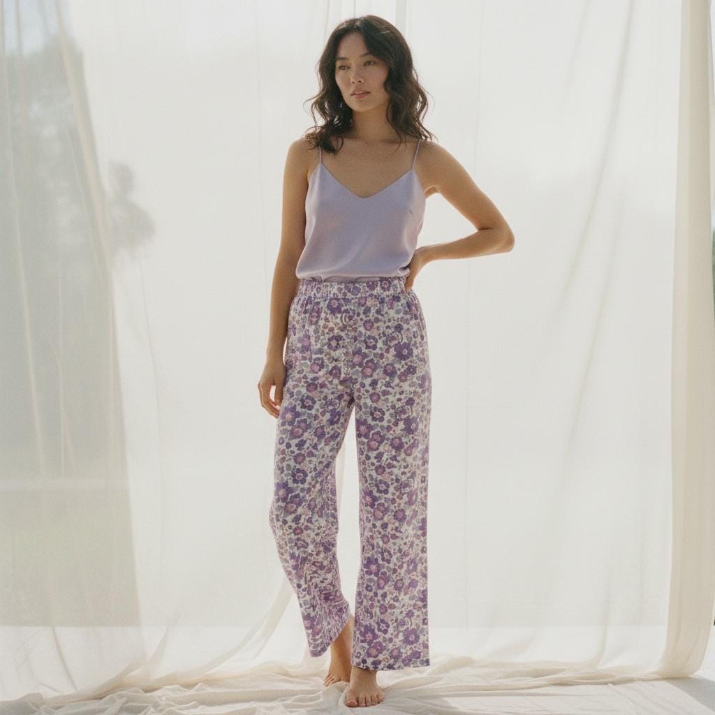 Liberty London Palazzo Trousers, Wide-legged Handmade Personalised Pants, Lightweight Cotton Loungewear Bottoms, Sustainable Clothing