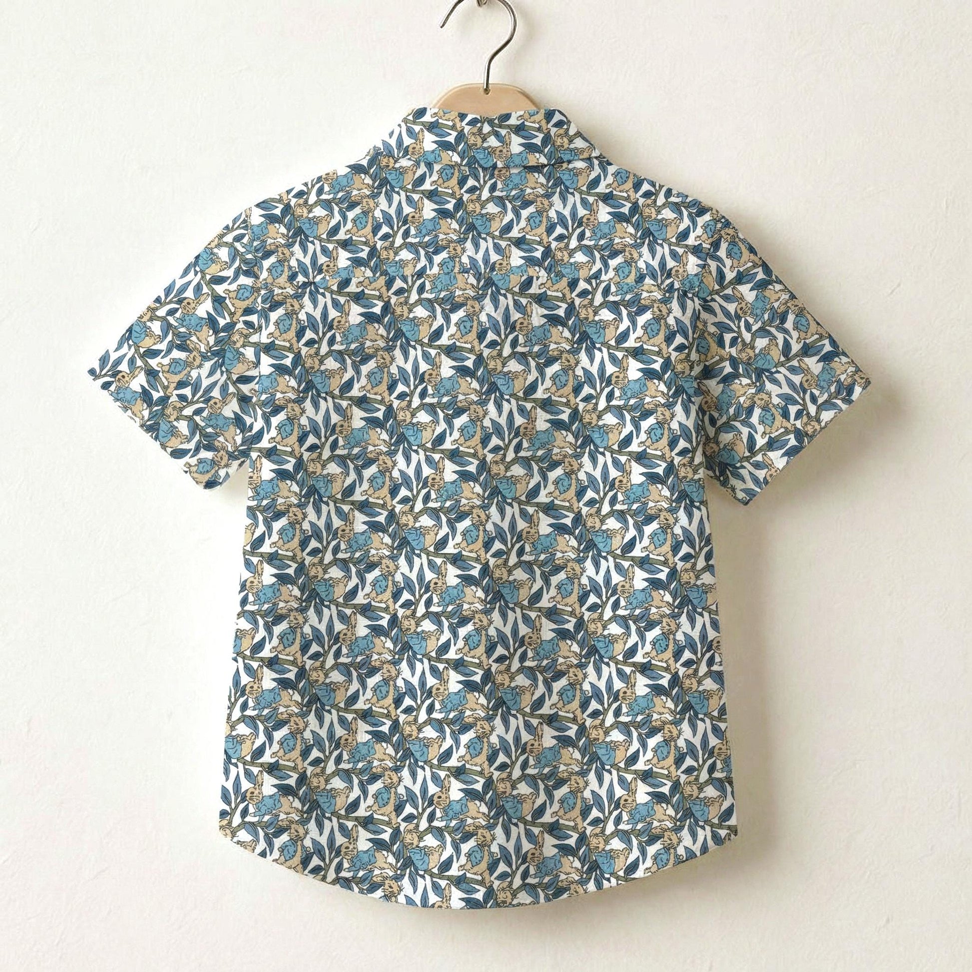 Liberty London Peter Rabbit Short-sleeved Button-up Shirt, Handmade Chemise, Sustainable Personalised Clothing, Customised Children-wear