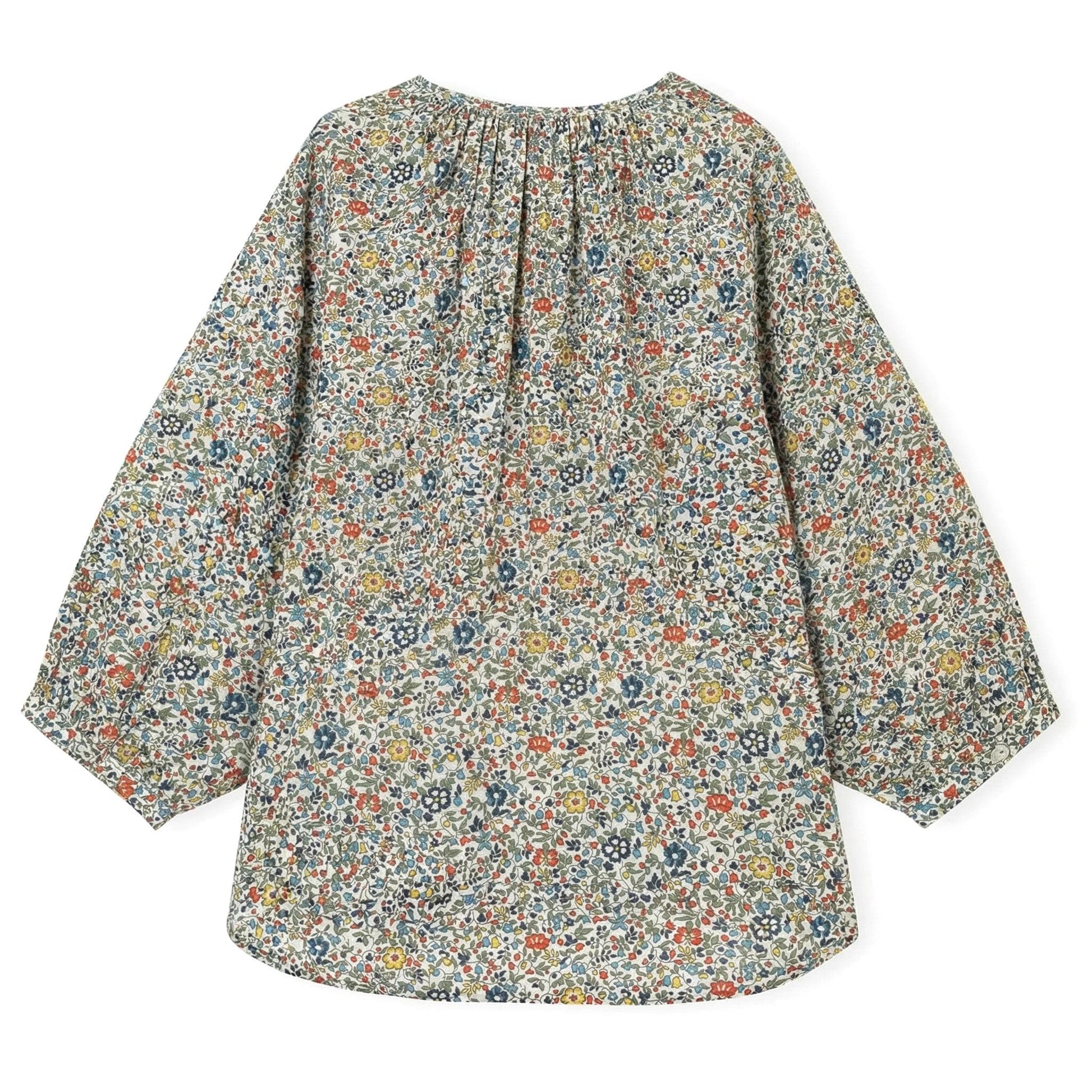 Liberty London Gathered Blouse, Three-quarter Bishop Sleeves Shirt, Handcrafted Tailoring Clothing, Button-up Botanical Chemise