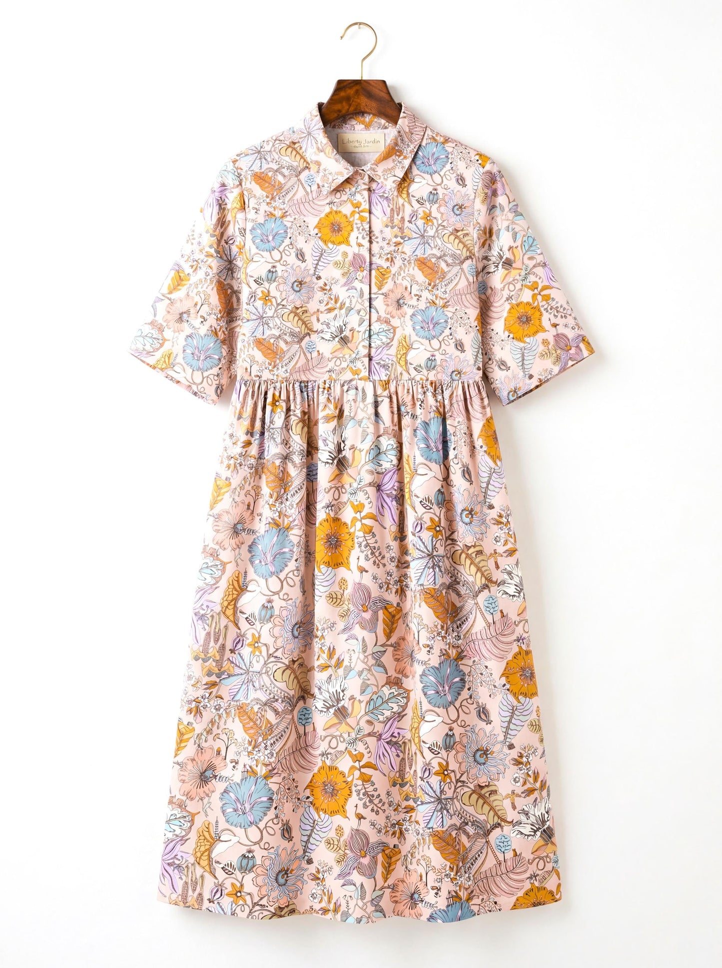 Oversize Liberty Shirt Dress Kimono 3/4 Sleeve: Midi Cotton Ditsy Dress, Botanical Floral Print