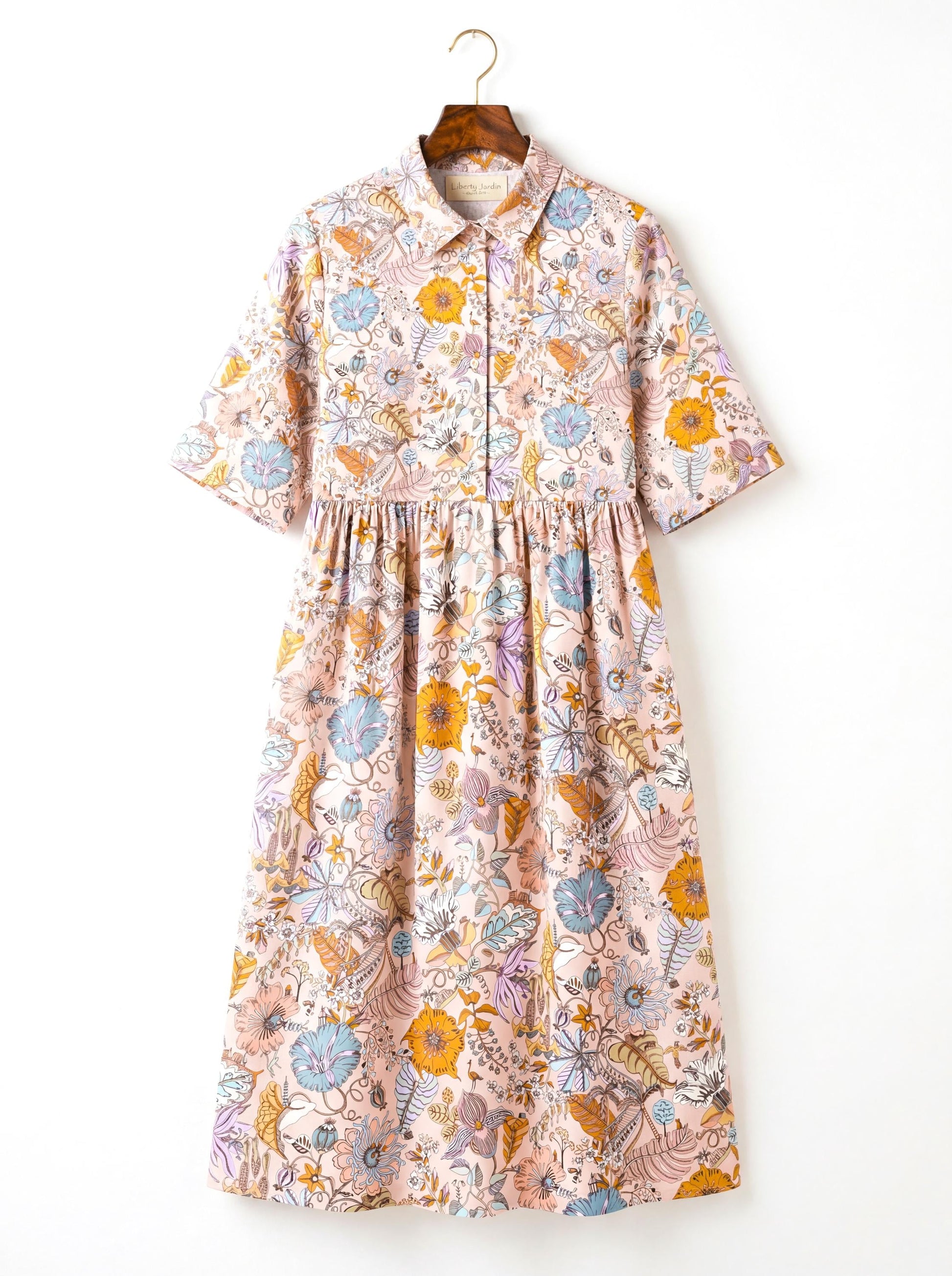 Oversize Liberty Shirt Dress Kimono 3/4 Sleeve: Midi Cotton Ditsy Dress, Botanical Floral Print