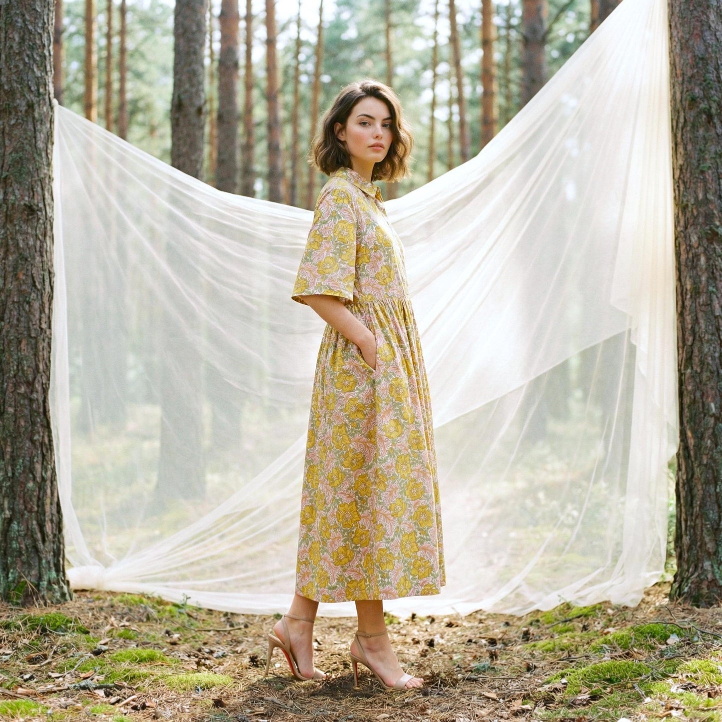 Liberty London Collared Kimono Sleeves Shirtdress, Handmade Botanical Womenswear, Sustainable Slow-fashioned Clothing, Personalised Dress