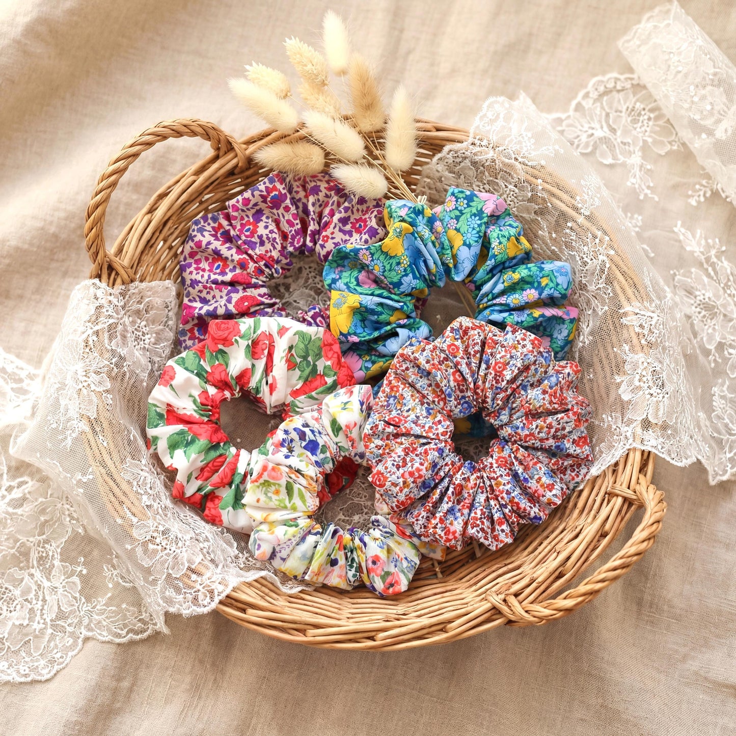 Liberty London Handmade Scrunchies, Personalised Accessories, Versatile Botanical Boho-inspired Hair-ties, Sustainable Customised Hairbands