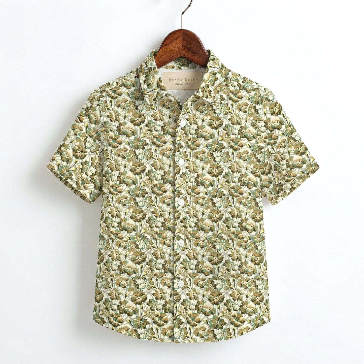 Liberty London Button-up Short-sleeved Shirt, Handmade Cotton Clothing, Tailoring Personalised Chemise, Minimalist Casual Outfits