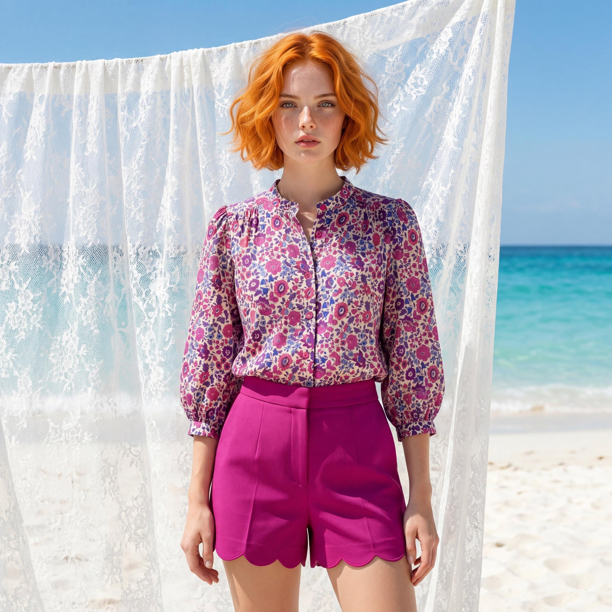 Liberty London Mandarin Collar Blouse, Bishop Three-quarter Sleeves Shirt, Handmade Womenswear, Sustainable Cotton Clothing