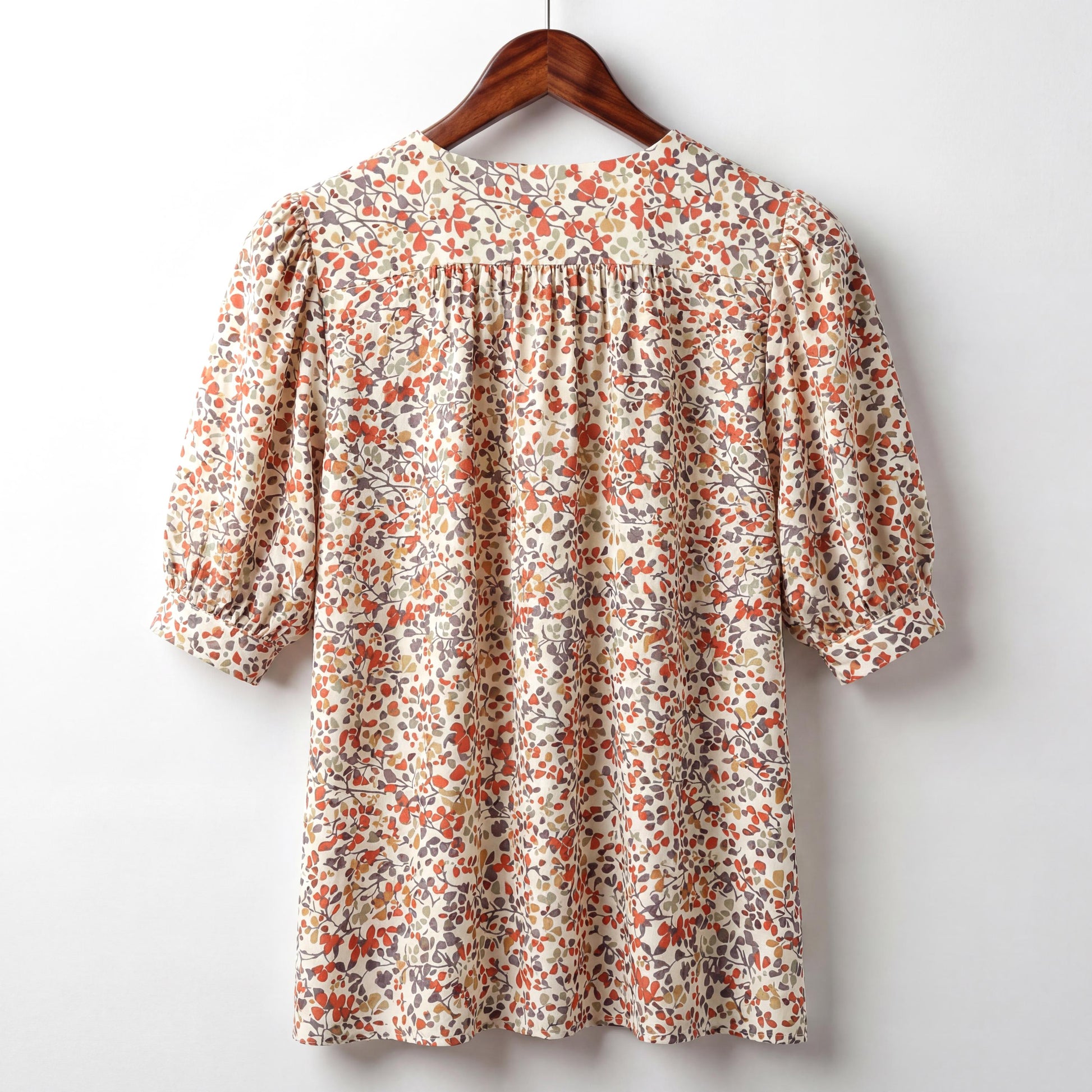 Liberty London V-neck Bishop Sleeves Blouse, Handmade Botanical Shirt, Personalised Sustainable Womenswear, Cotton Clothing