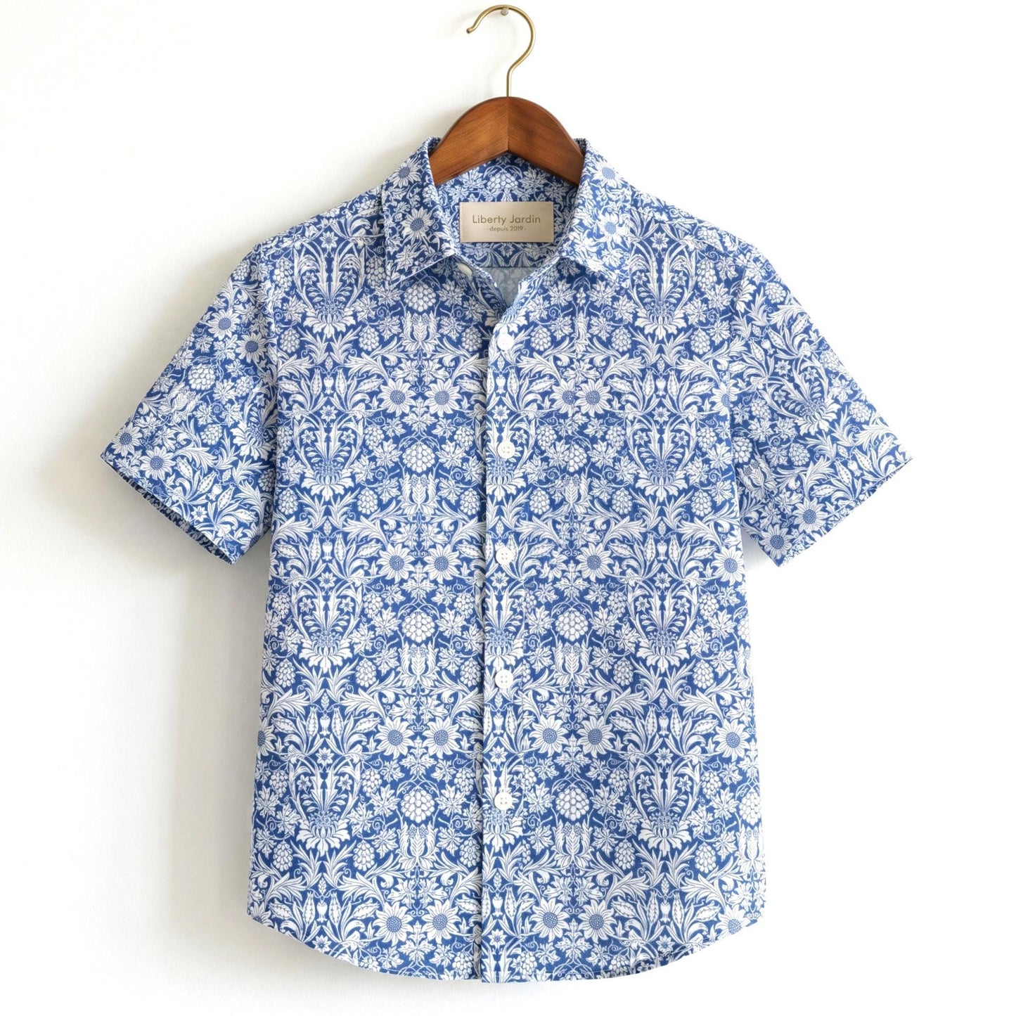 Liberty London Button-up Short-sleeved Shirt, Handmade Cotton Clothing, Tailoring Personalised Chemise, Minimalist Casual Outfits