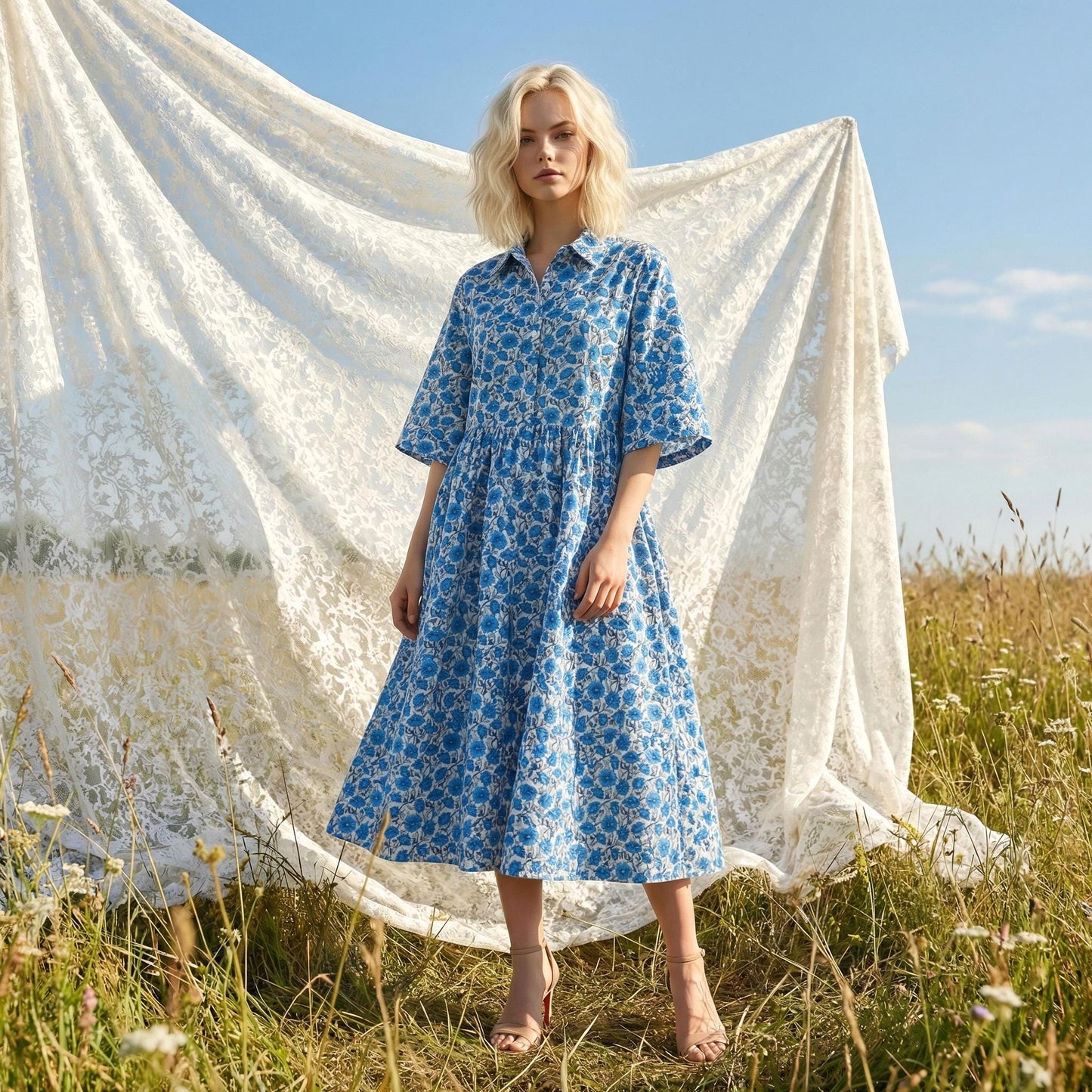 Liberty London Collared Kimono Sleeves Shirtdress, Handmade Botanical Womenswear, Sustainable Slow-fashioned Clothing, Personalised Dress