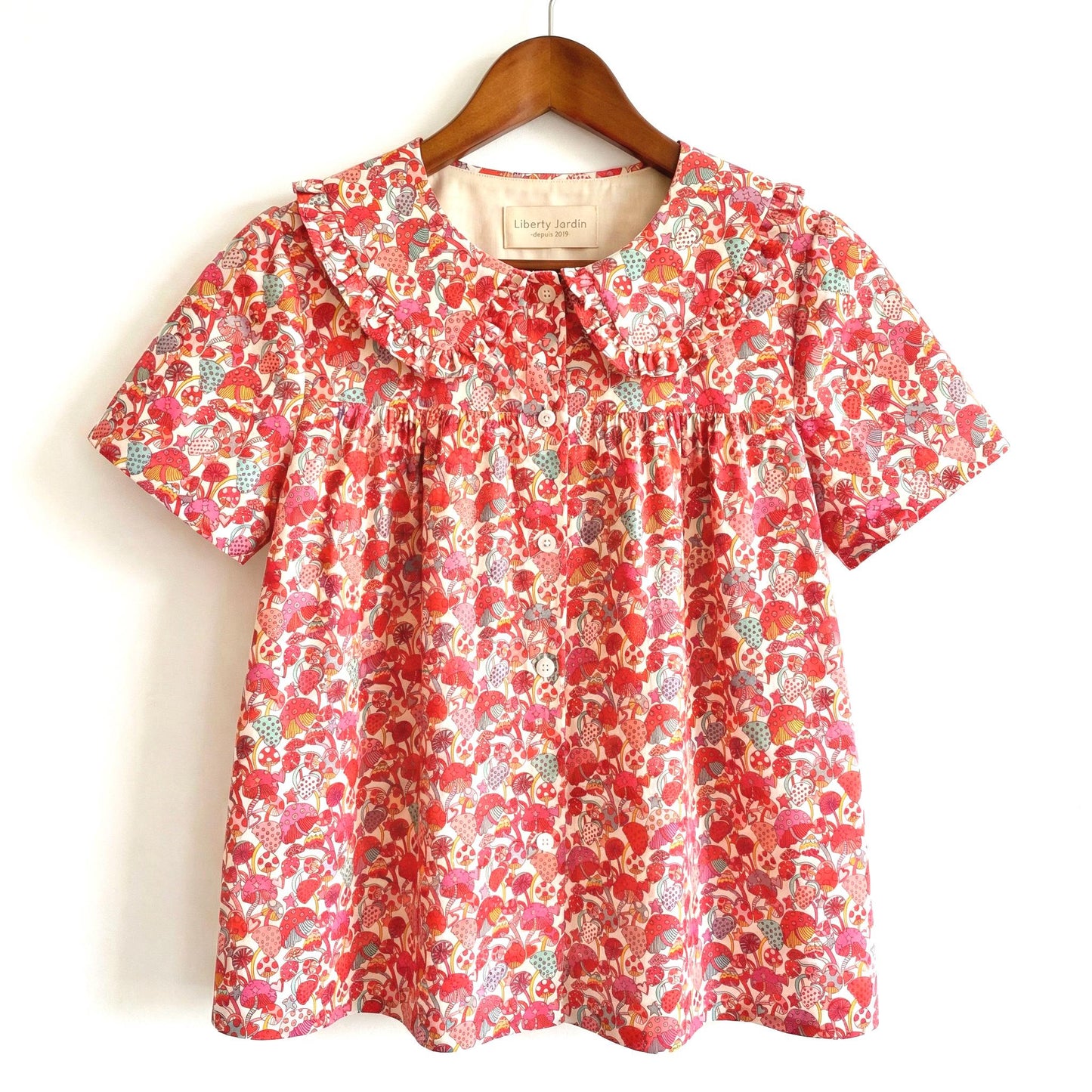Liberty London Smock Top, Peter-Pan Collared Short-sleeved Blouse, Handmade Cotton Clothing, Sustainable Botanical Womenswear