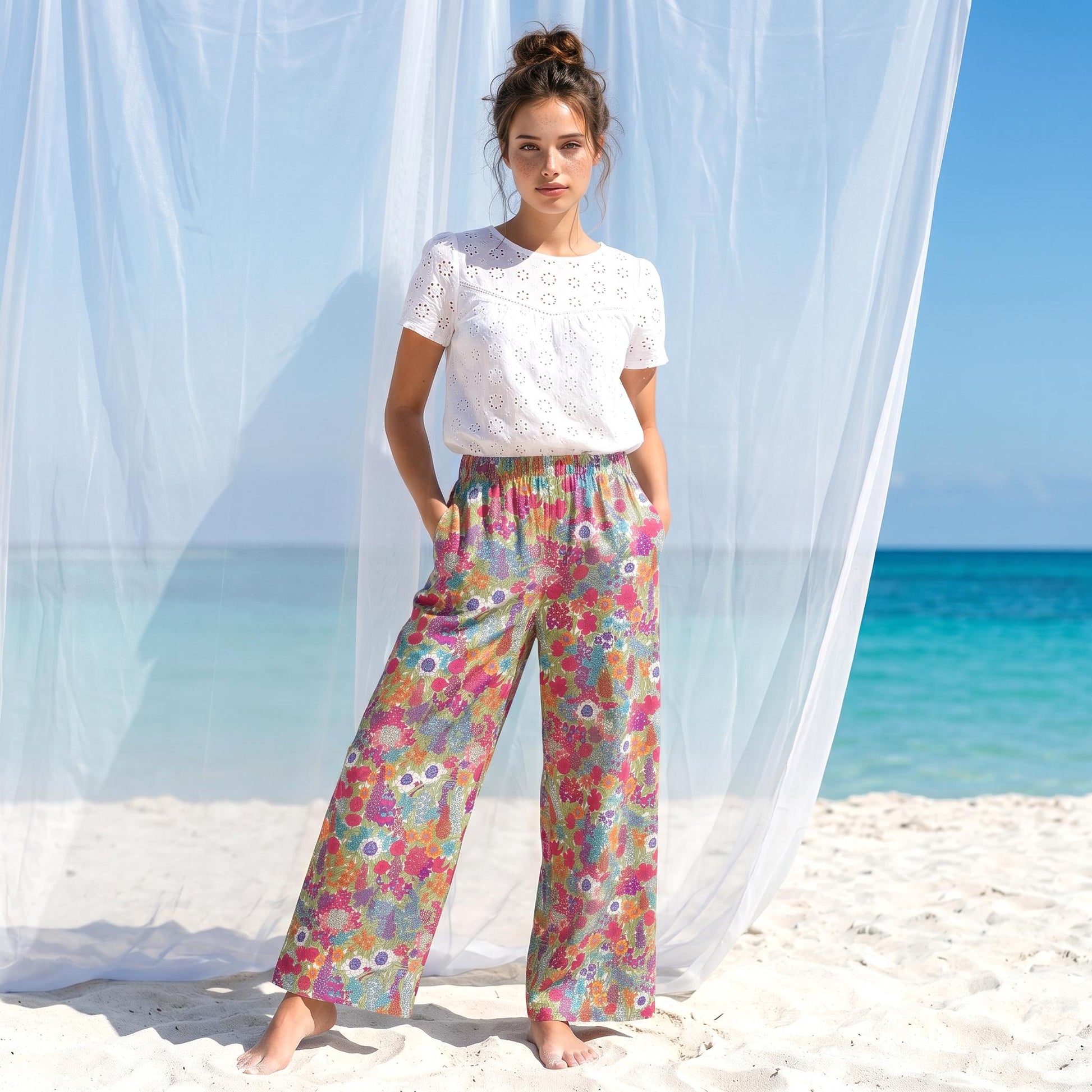 Liberty London Wide-legged Palazzo Pants, Handmade Customised Womenswear, Botanical Cotton Clothing, Personalised Loungewear Trousers