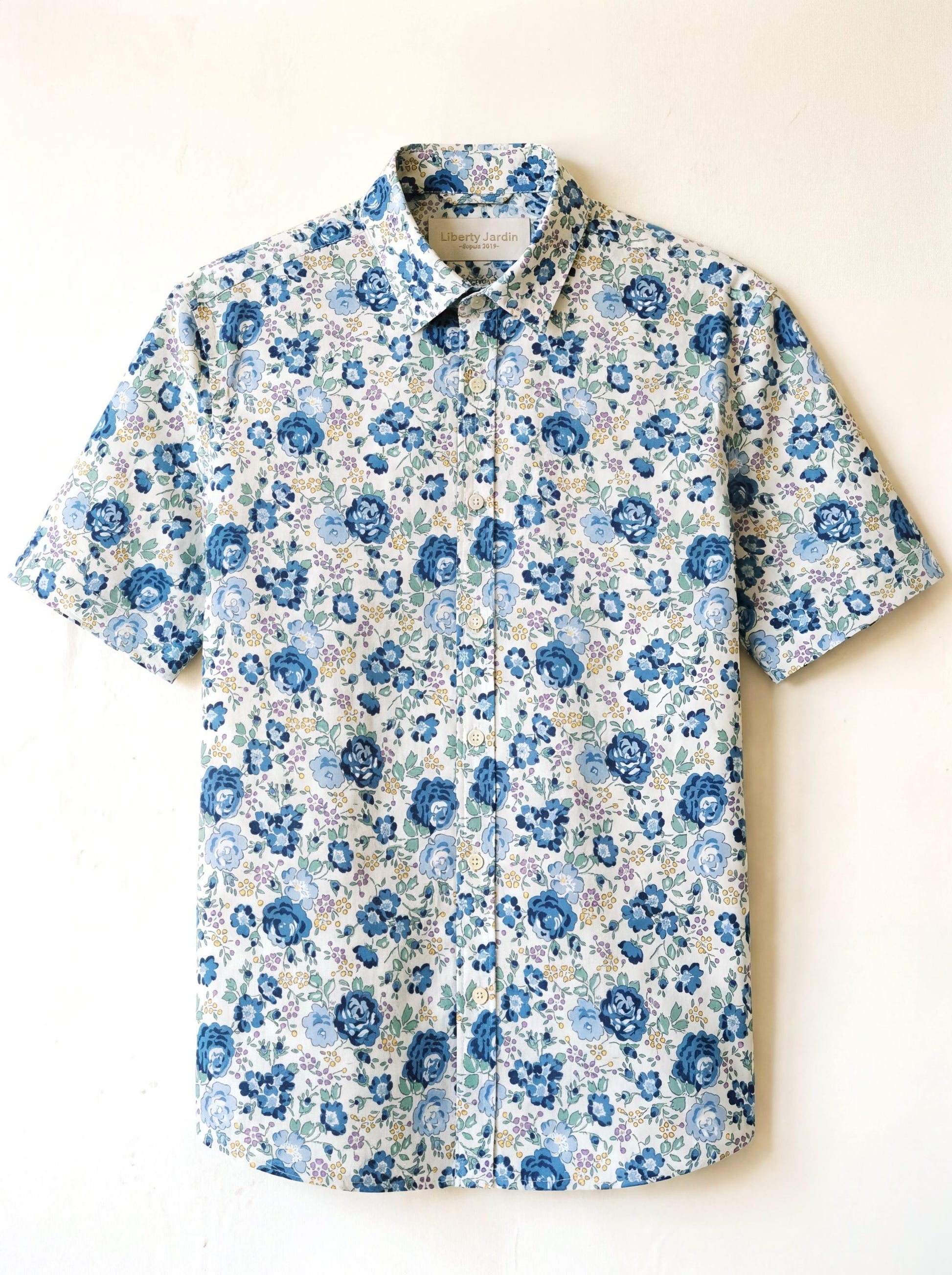 Liberty London Short-sleeved Button-up Cotton Shirt, Handmade Tailoring Chemise, Botanical Sustainable Clothing, Personalised Menswear