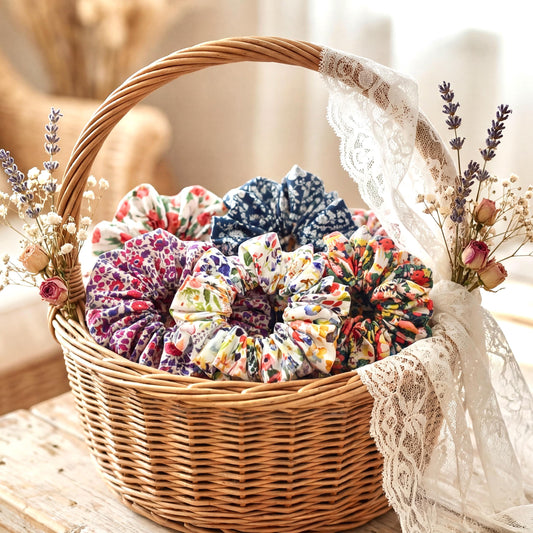 Liberty London Handmade Scrunchies, Personalised Accessories, Versatile Botanical Boho-inspired Hair-ties, Sustainable Customised Hairbands