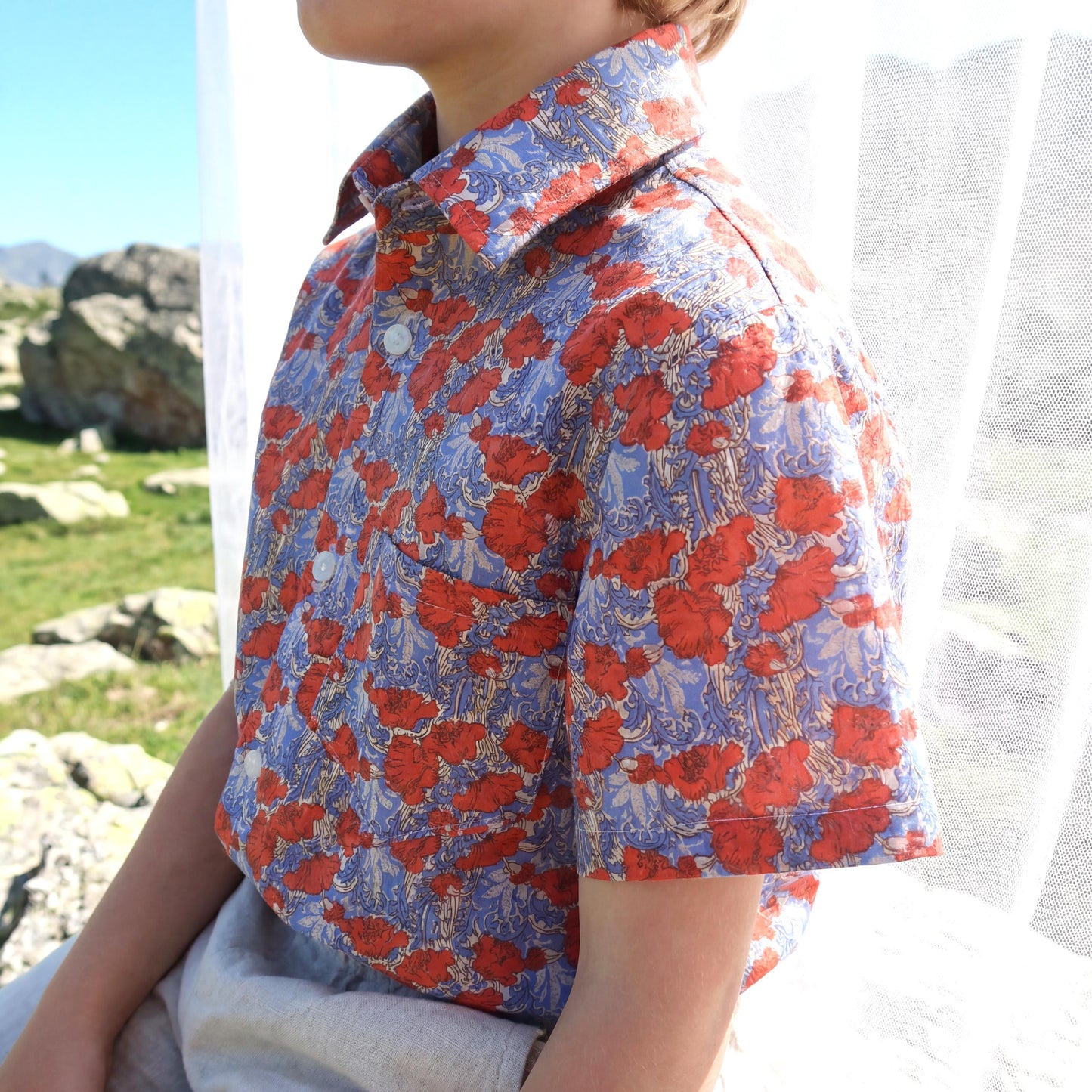 Liberty London Short-sleeved Button-up Shirt, Handmade Botanical Cotton Chemise, Sustainable Personalised Clothing, Customised Childrenwear