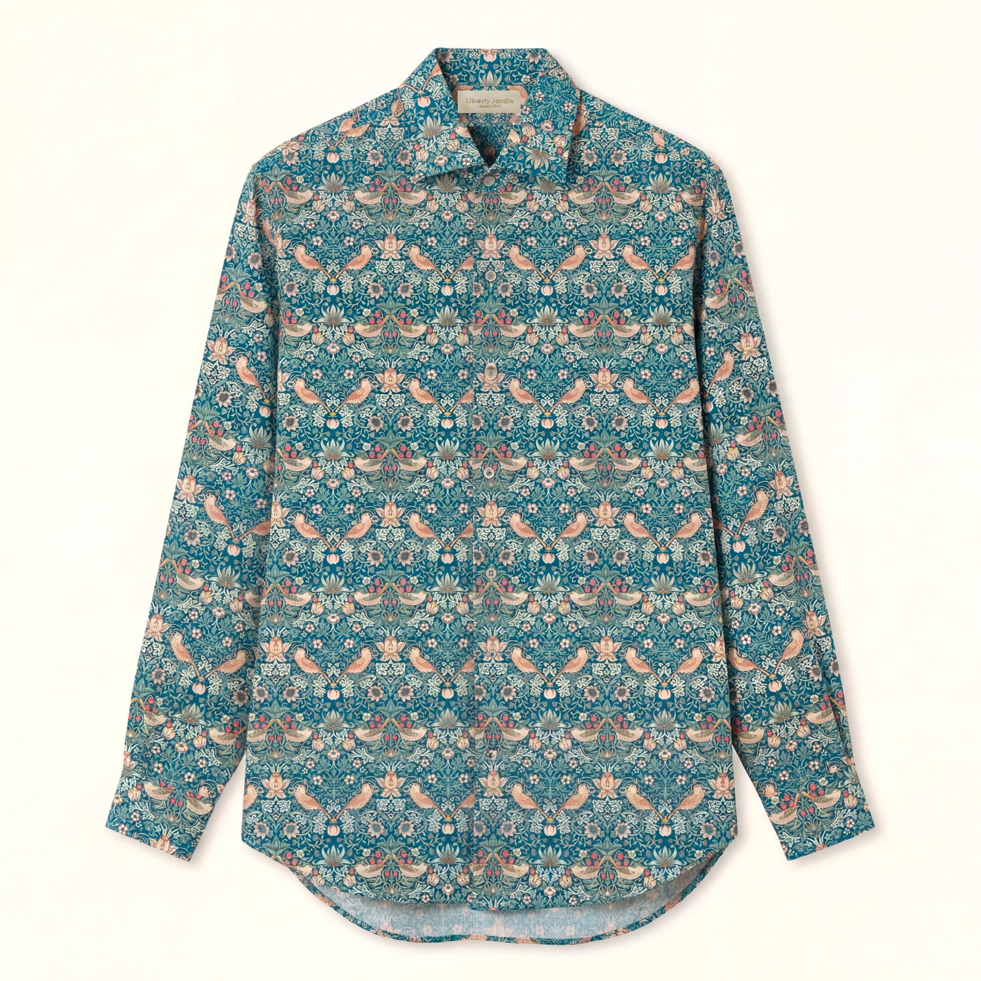 Liberty London Long-sleeved Button-up Shirt, Personalised Menswear, Tailoring Chemise, Sustainable Cotton Clothing, Botanical Design