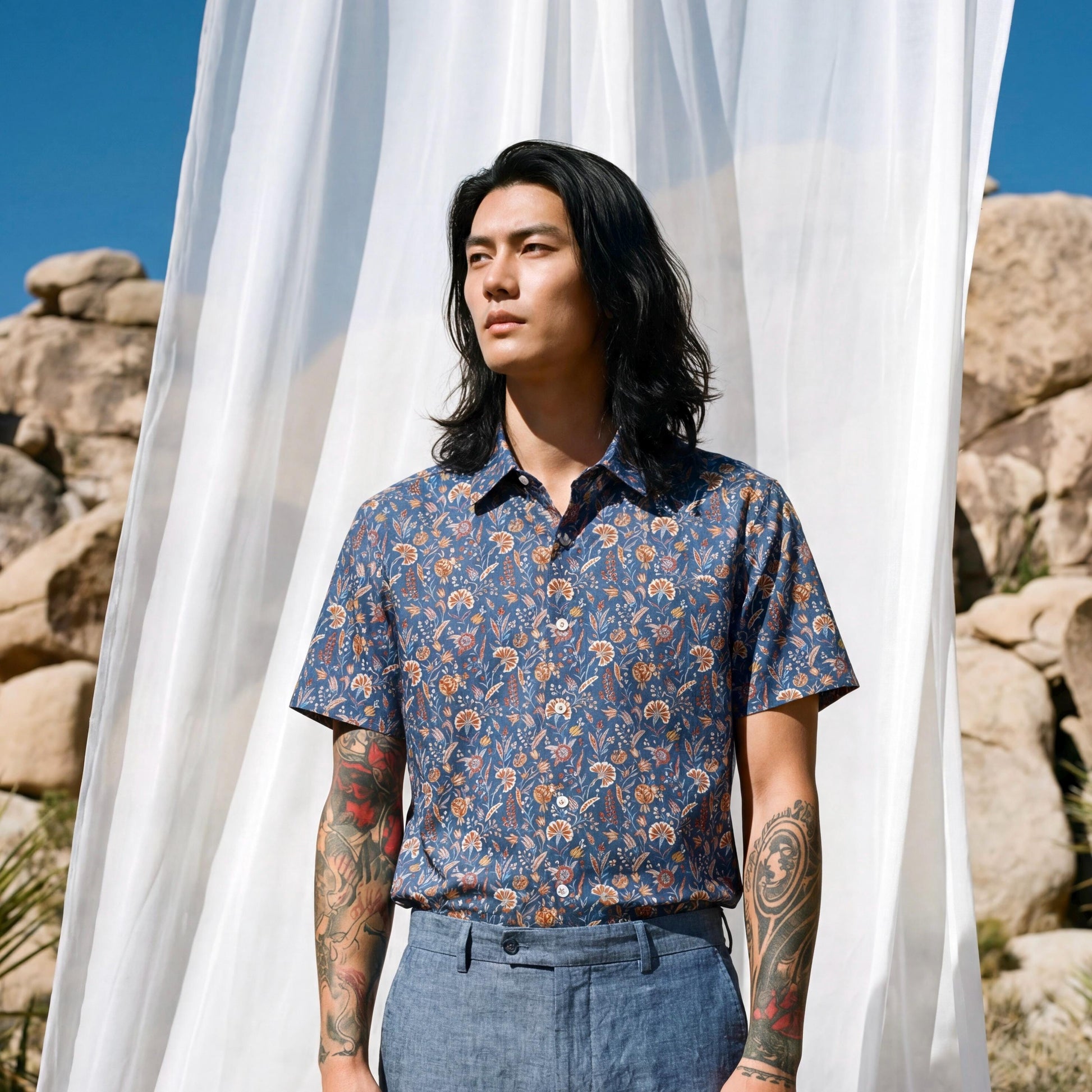 Liberty London Short Sleeves Button-up Cotton Shirt, Handmade Tailoring Chemise, Botanical Sustainable Clothing, Personalised Top Menswear