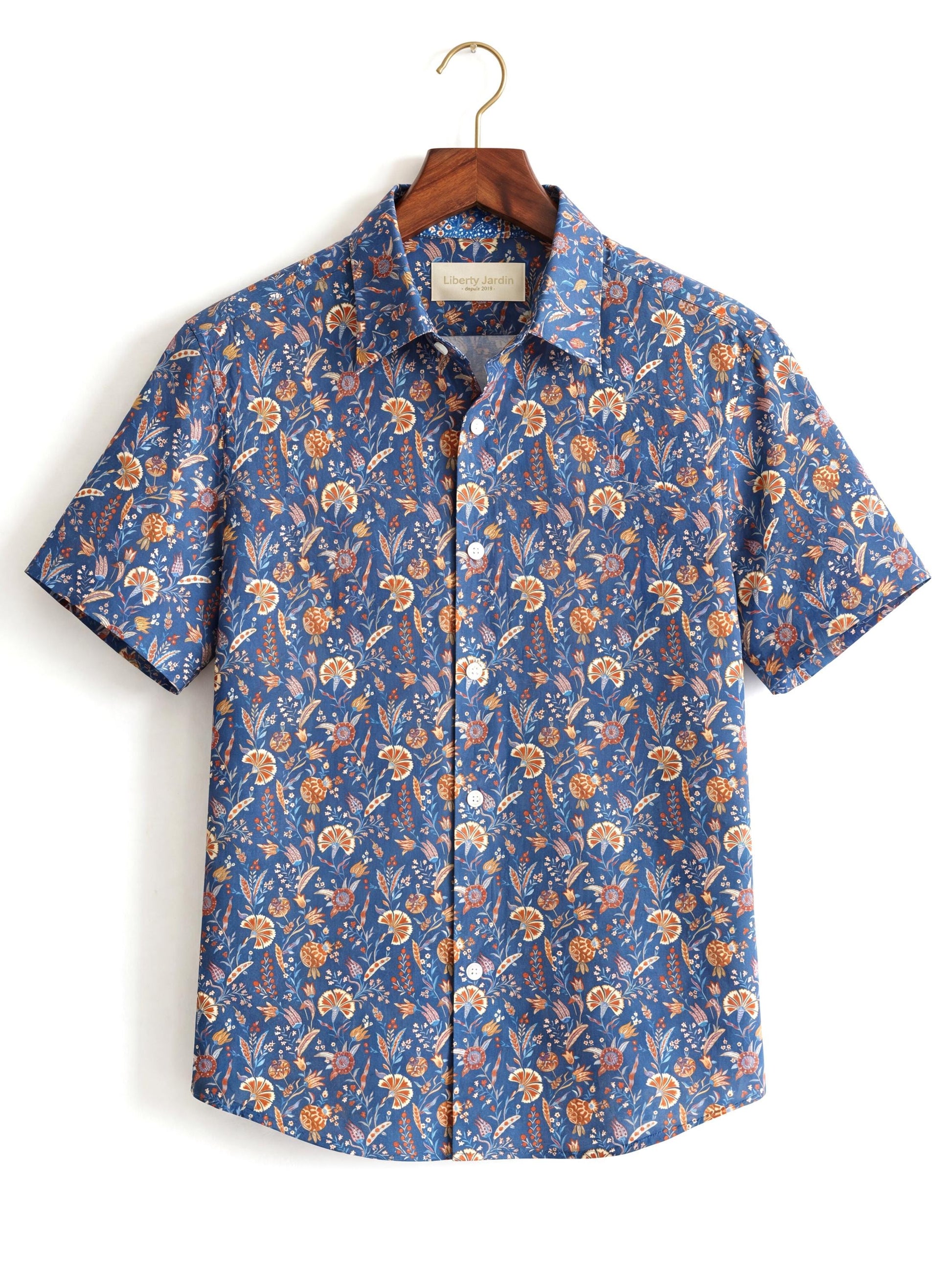 Liberty London Short Sleeves Button-up Cotton Shirt, Handmade Tailoring Chemise, Botanical Sustainable Clothing, Personalised Top Menswear