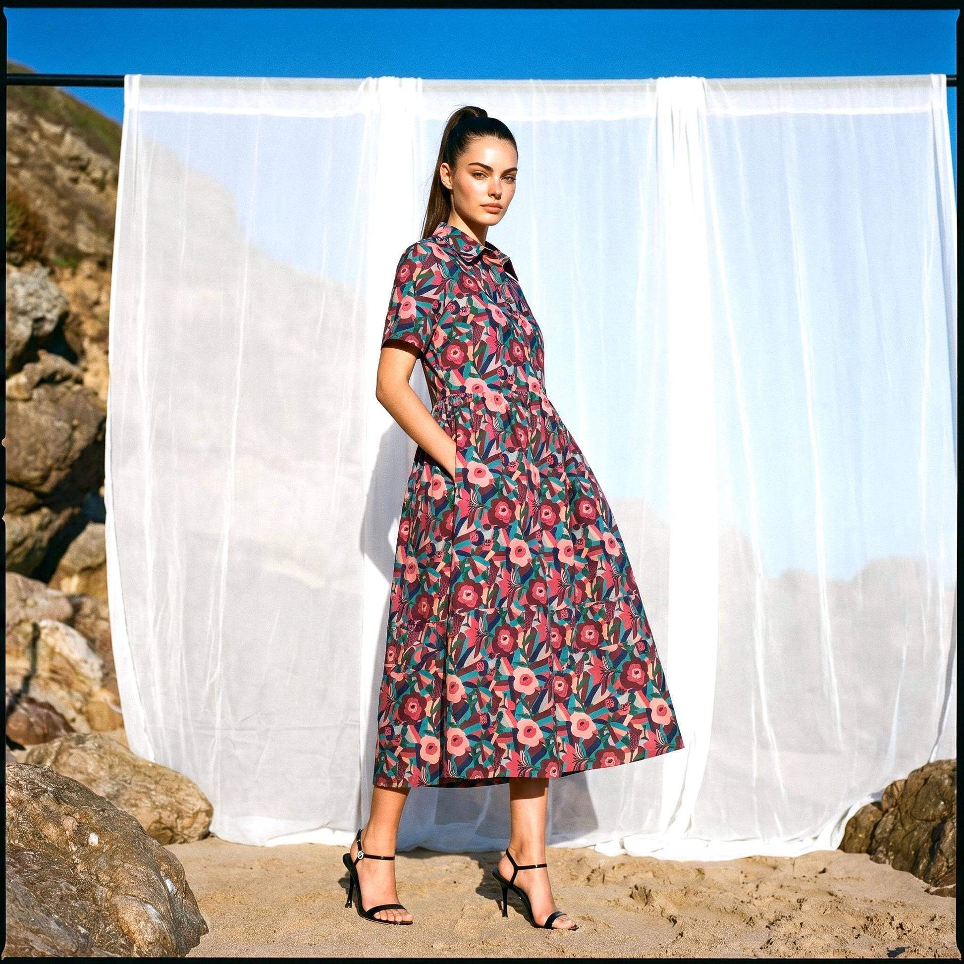 Liberty London Collared Kimono Sleeves Shirtdress, Handmade Botanical Womenswear, Sustainable Slow-fashioned Clothing, Personalised Dress