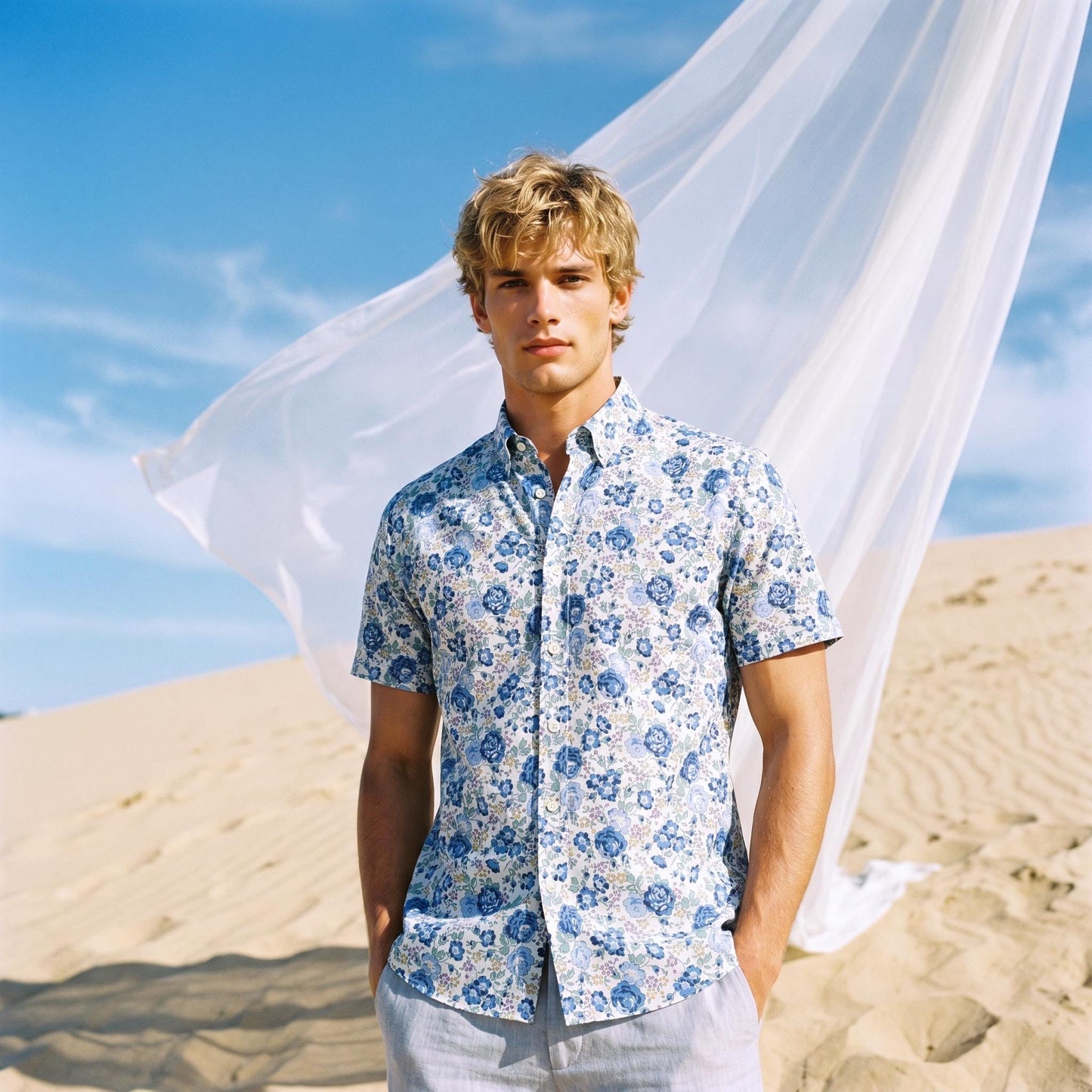 Liberty London Short-sleeved Button-up Cotton Shirt, Handmade Tailoring Chemise, Botanical Sustainable Clothing, Personalised Menswear