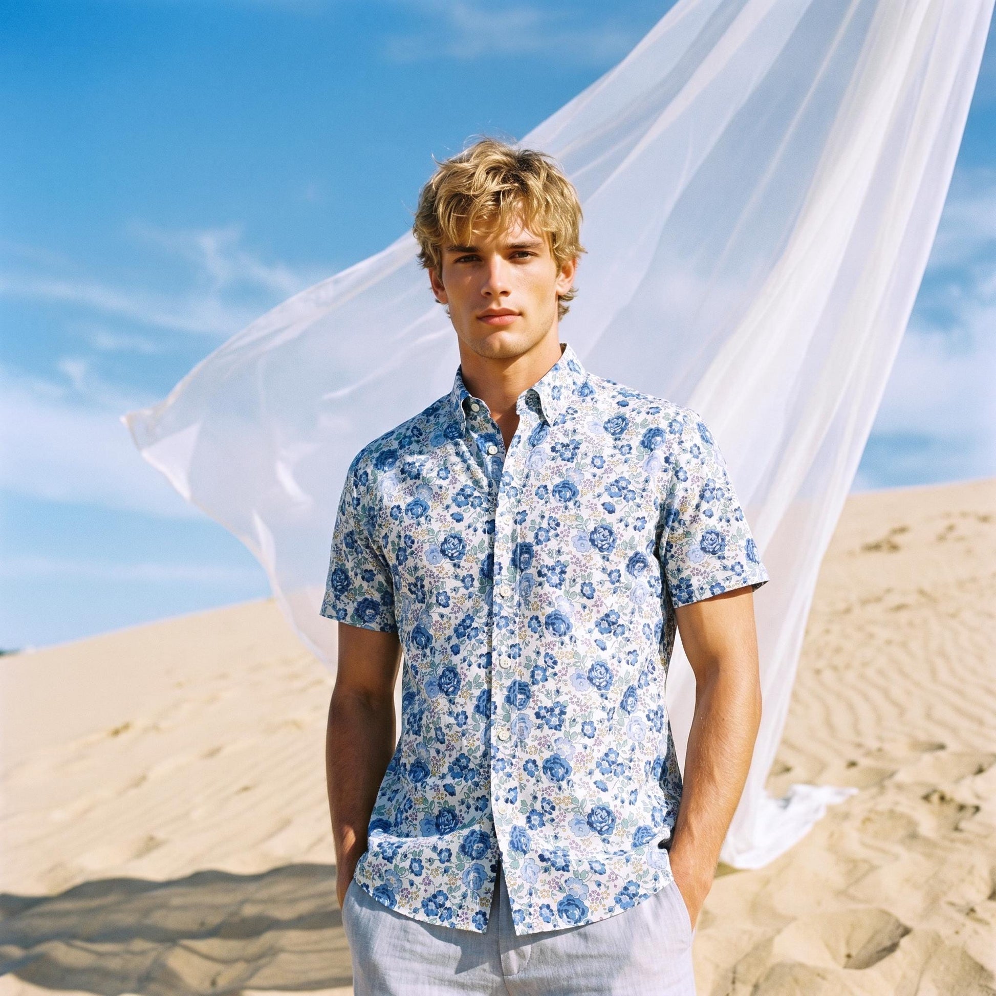 Liberty London Short-sleeved Button-up Cotton Shirt, Handmade Tailoring Chemise, Botanical Sustainable Clothing, Personalised Menswear