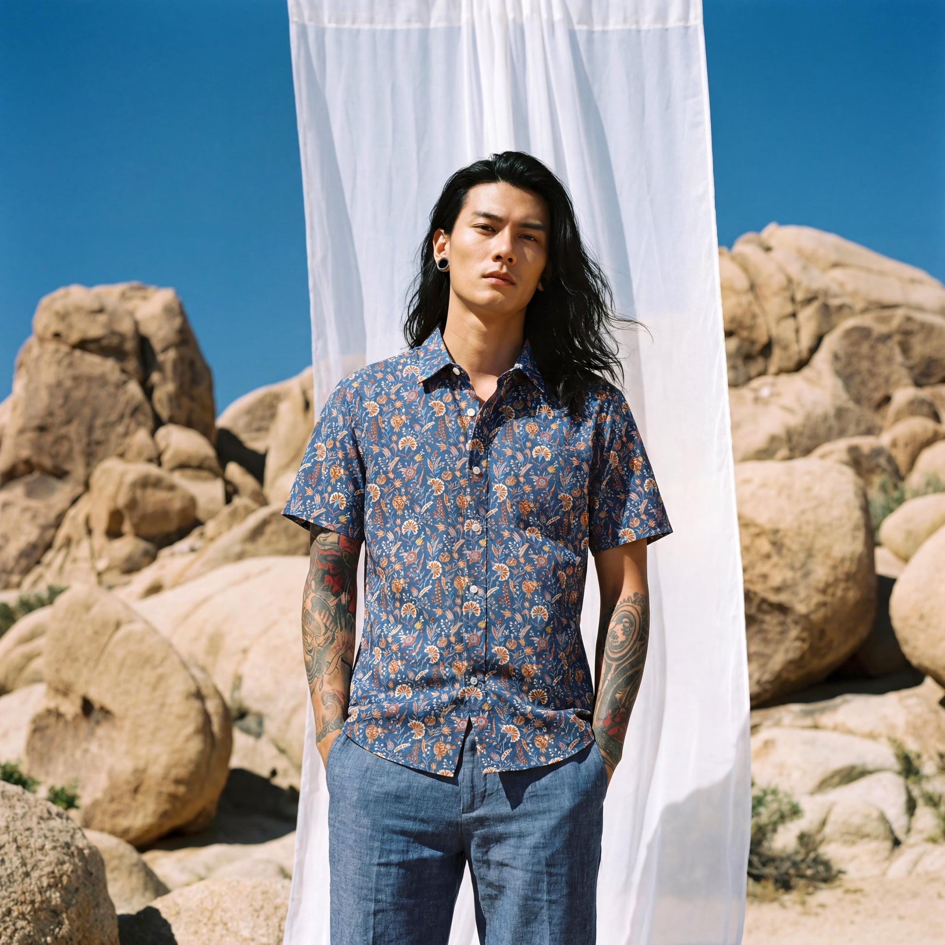 Liberty London Short Sleeves Button-up Cotton Shirt, Handmade Tailoring Chemise, Botanical Sustainable Clothing, Personalised Top Menswear