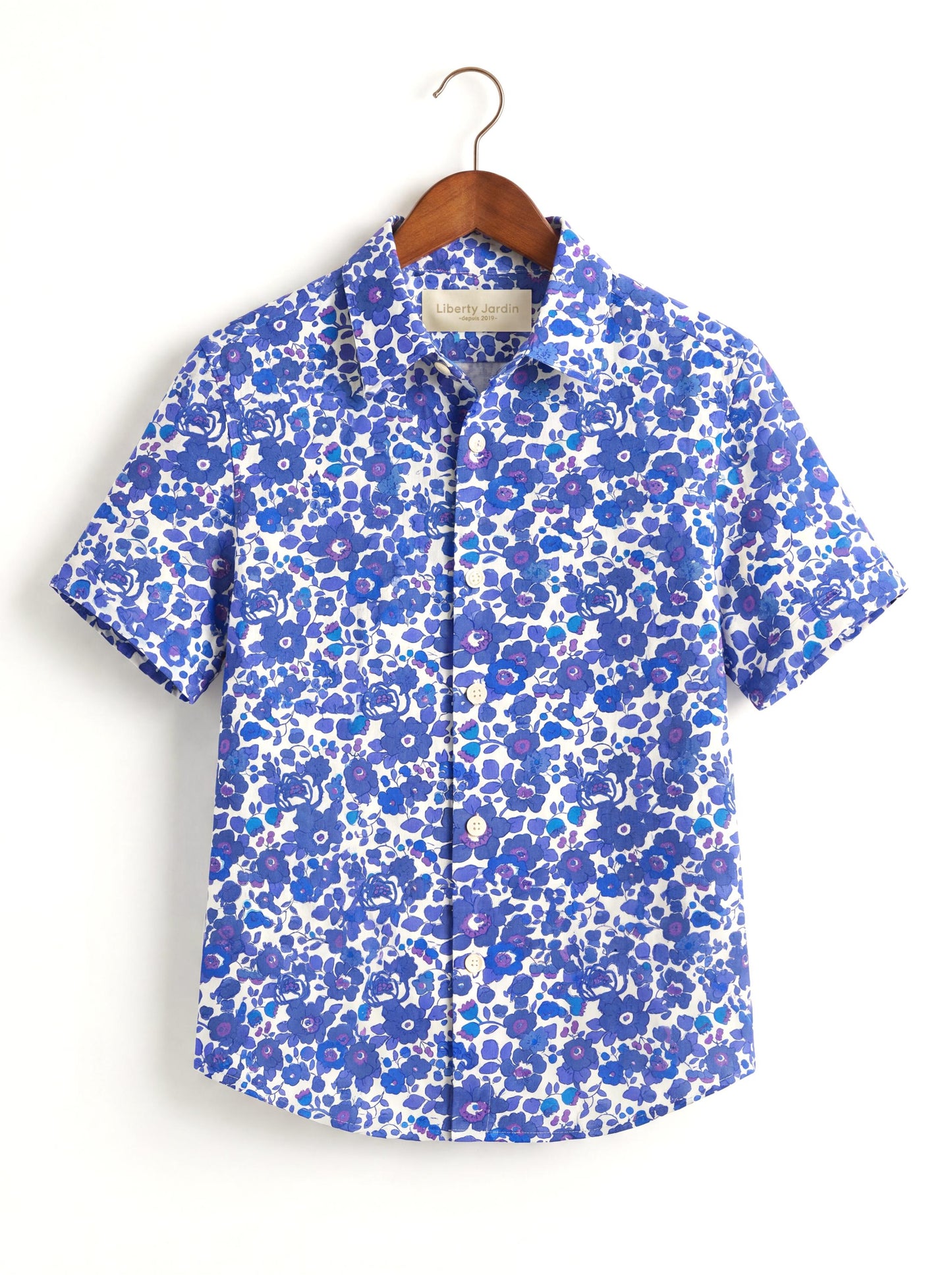 Liberty London Short-sleeved Button-up Shirt, Handmade Botanical Cotton Chemise, Sustainable Personalised Clothing, Customised Children-wear