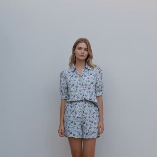 Liberty London Womenswear, Botanical Floral-Print Handmade Loungewear, Short-sleeved Blouse Casual Shorts, Sustainable Eco-friendly Clothing